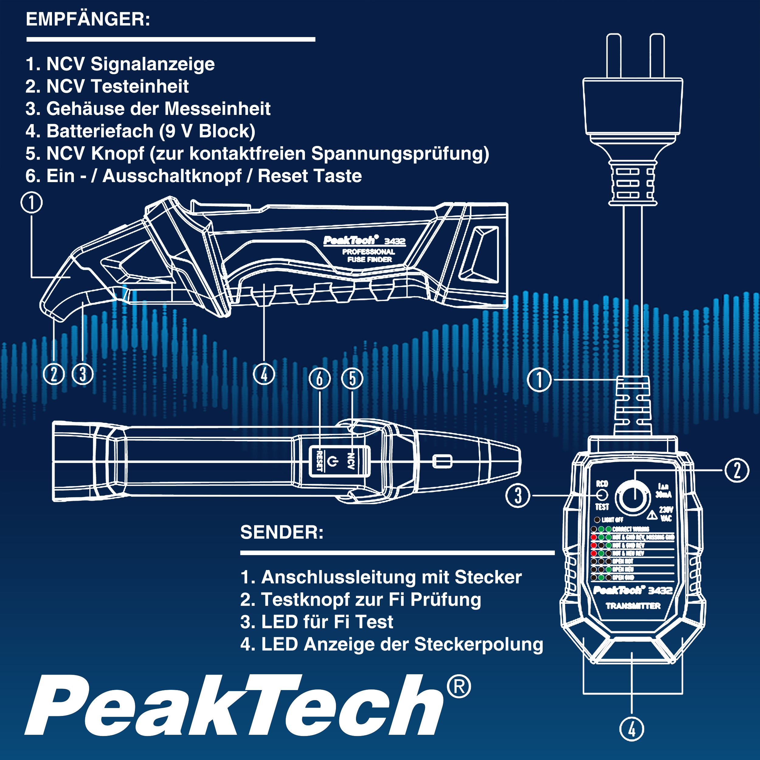 «PeakTech® P 3432» Sicherungsfinder mit RCD Tester