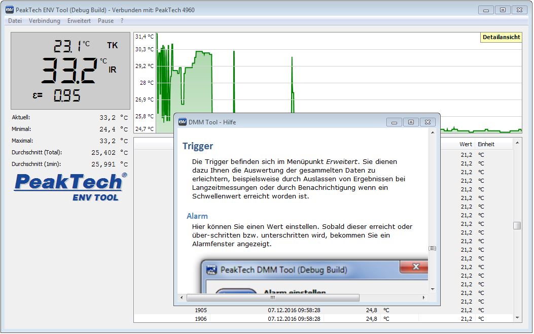 «PeakTech® P 4960» Termometr IR; -50 ... +1200°C; interfejs USB
