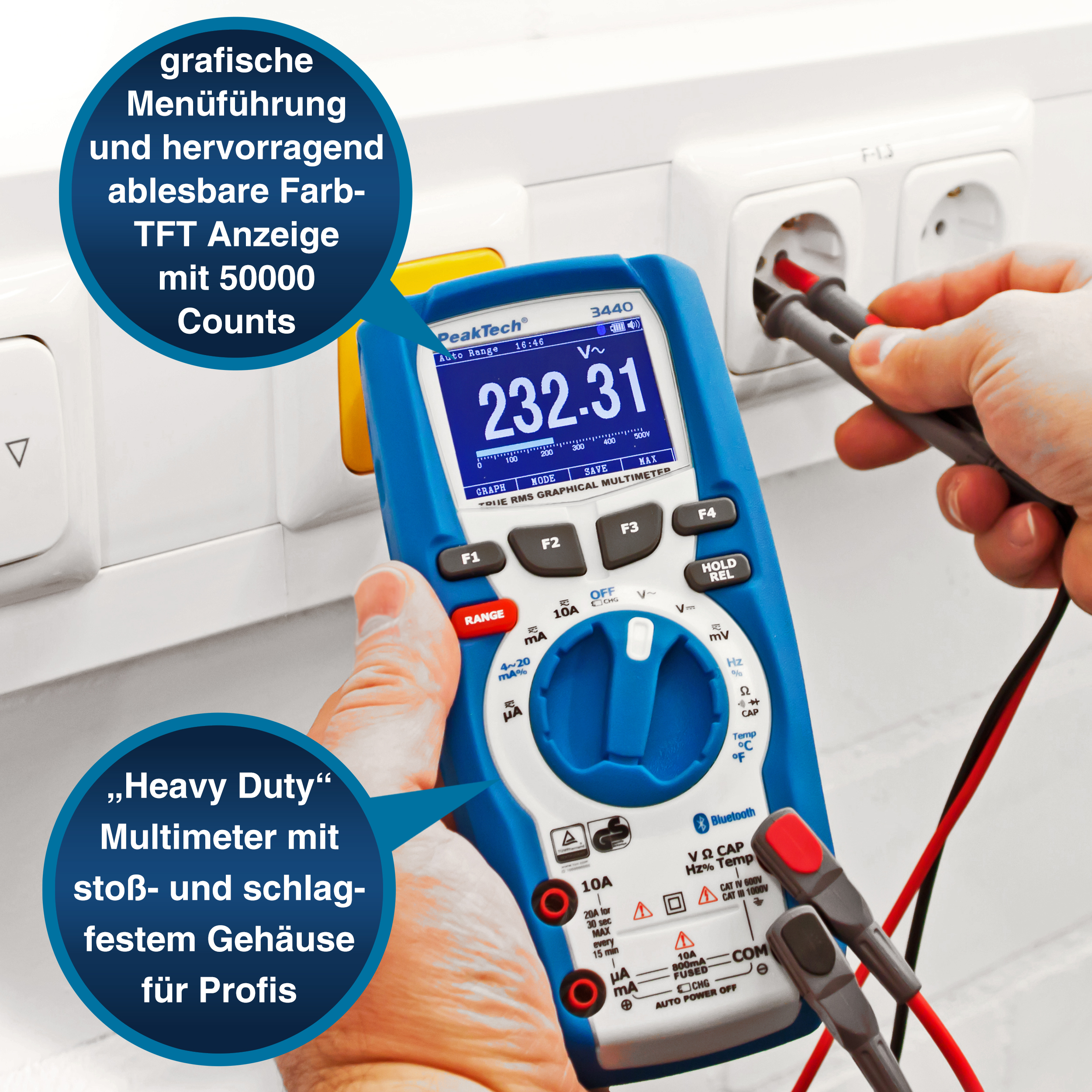 «PeakTech® P 3440» True RMS grafisches Multimeter 50.000 Counts