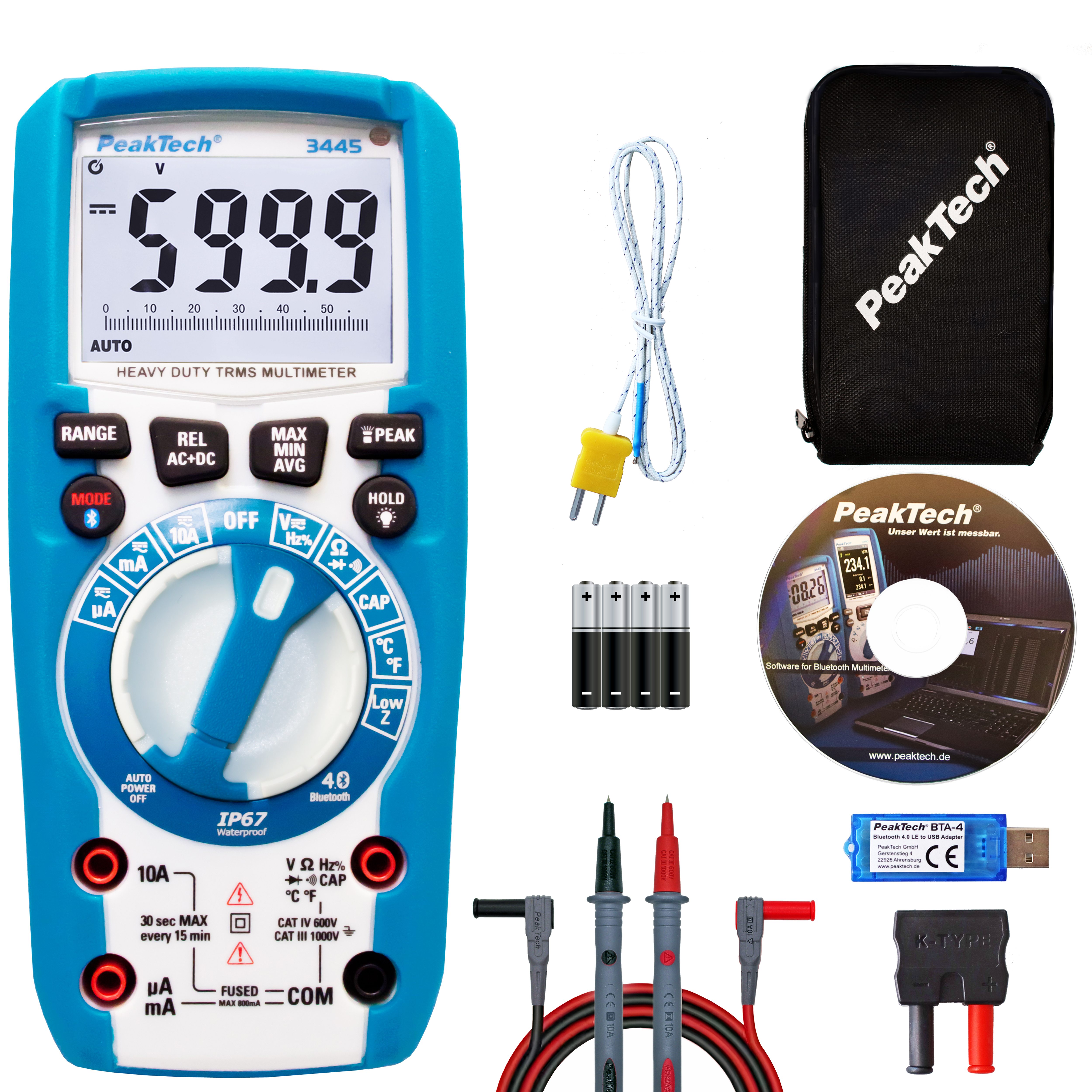 «PeakTech® P 3445» Multímetro Digital 6000 cuentas TRMS, IP67, BT