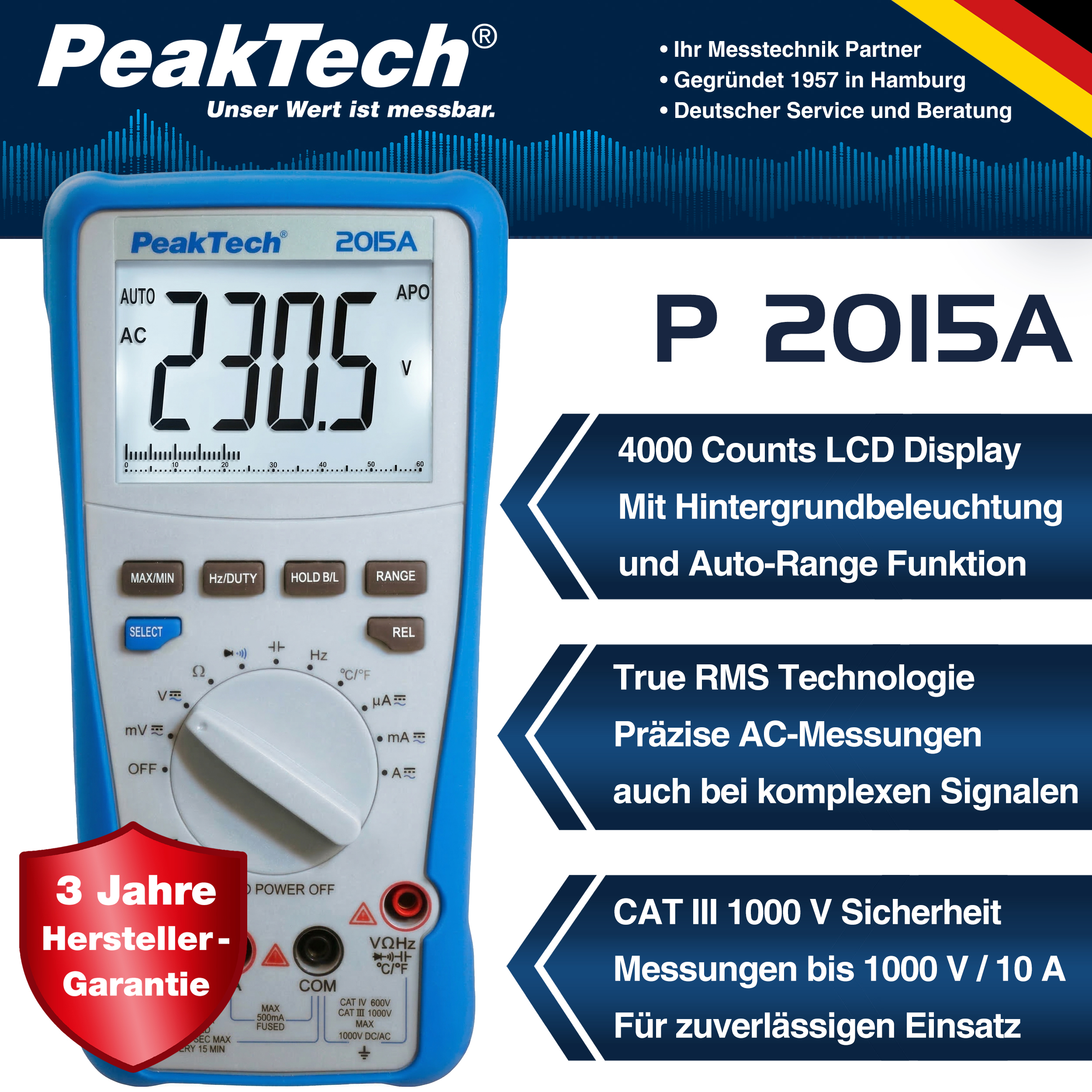 «PeakTech® P 2015 A» True RMS 1000 V digital multimeter 4000 Counts