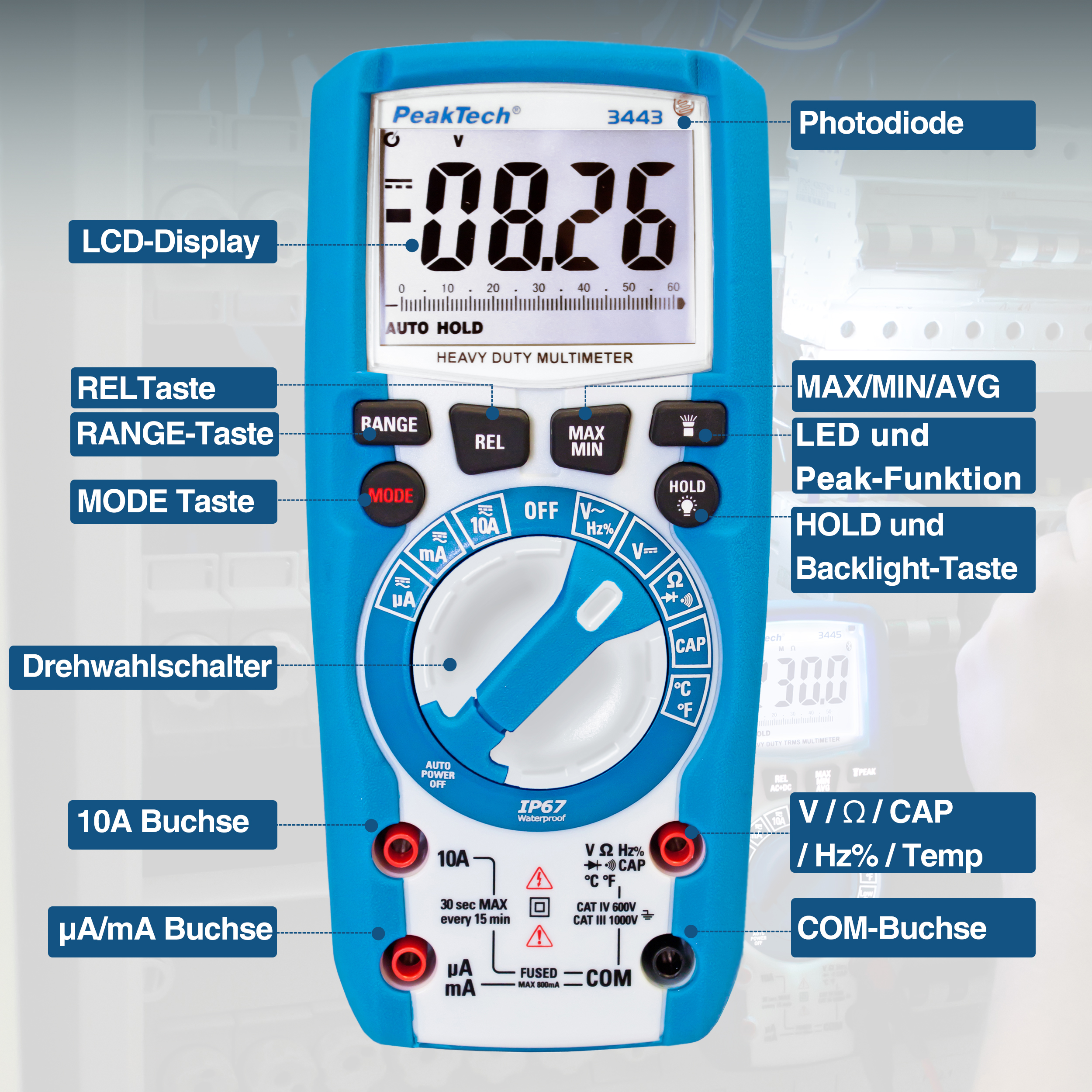 «PeakTech® P 3443» Multimetr cyfrowy 6 000 zliczeń, IP67