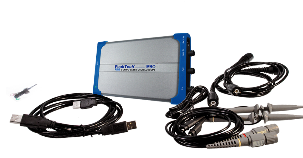 «PeakTech® P 1290» 20 MHz / 2 CH, 100 MS/s PC oscilloscope with USB