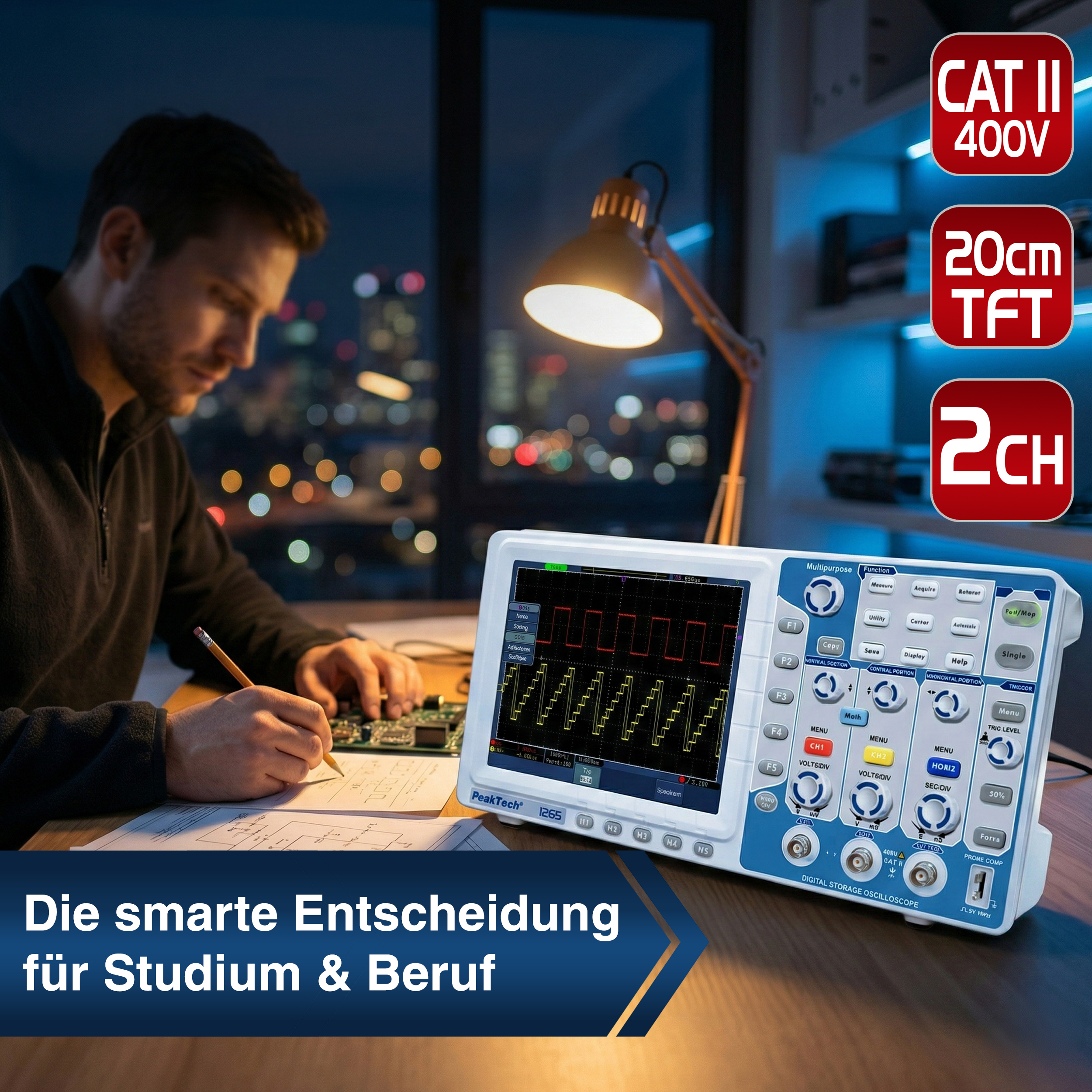 «PeakTech® P 1265» 30 MHz / 2 CH, 250 MS/s Digitalspeicheroszilloskop