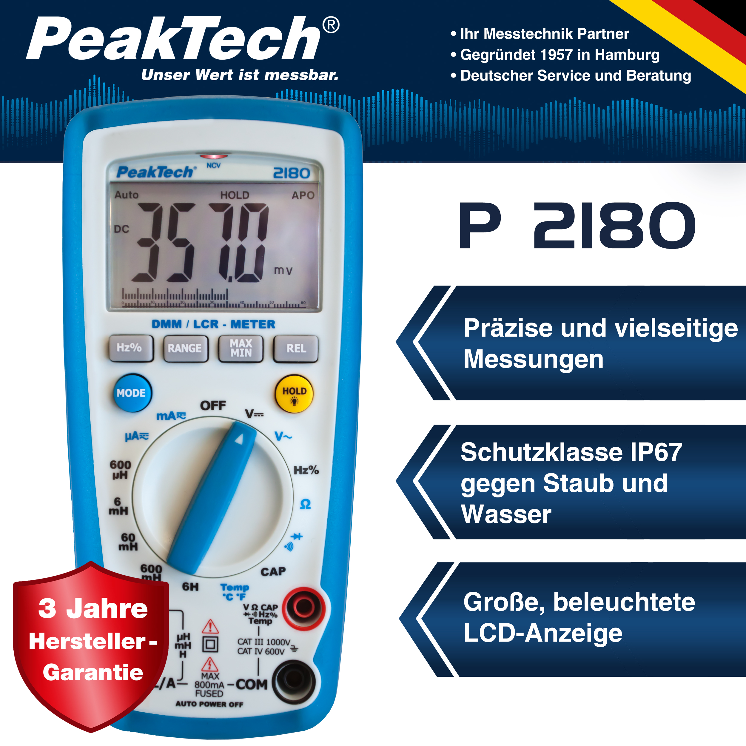«PeakTech® P 2180» Multimetr cyfrowy z miernikiem LCR, 6000 zliczeń