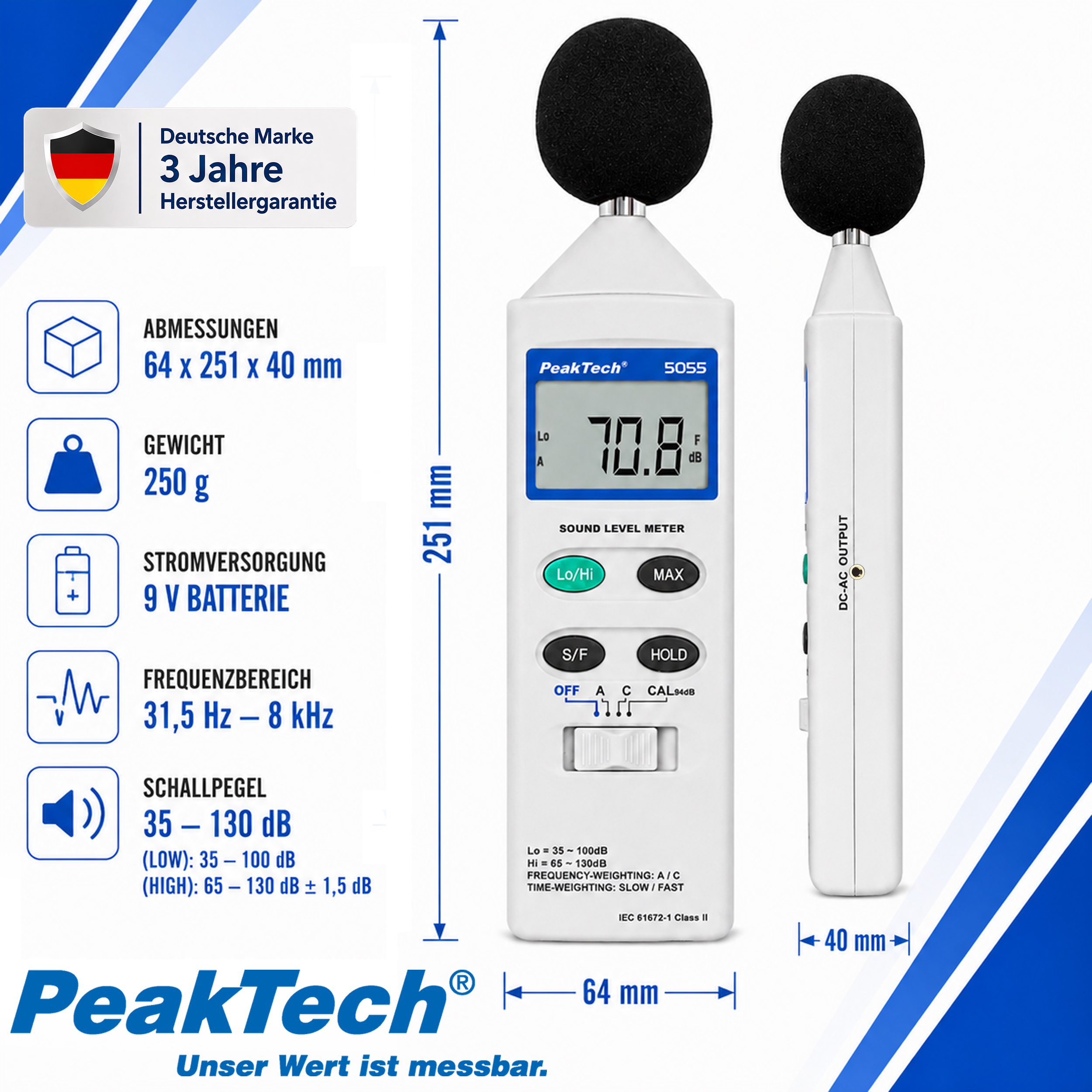 «PeakTech® P 5055» Digital Sound Level Meter, 3 1/2-digit