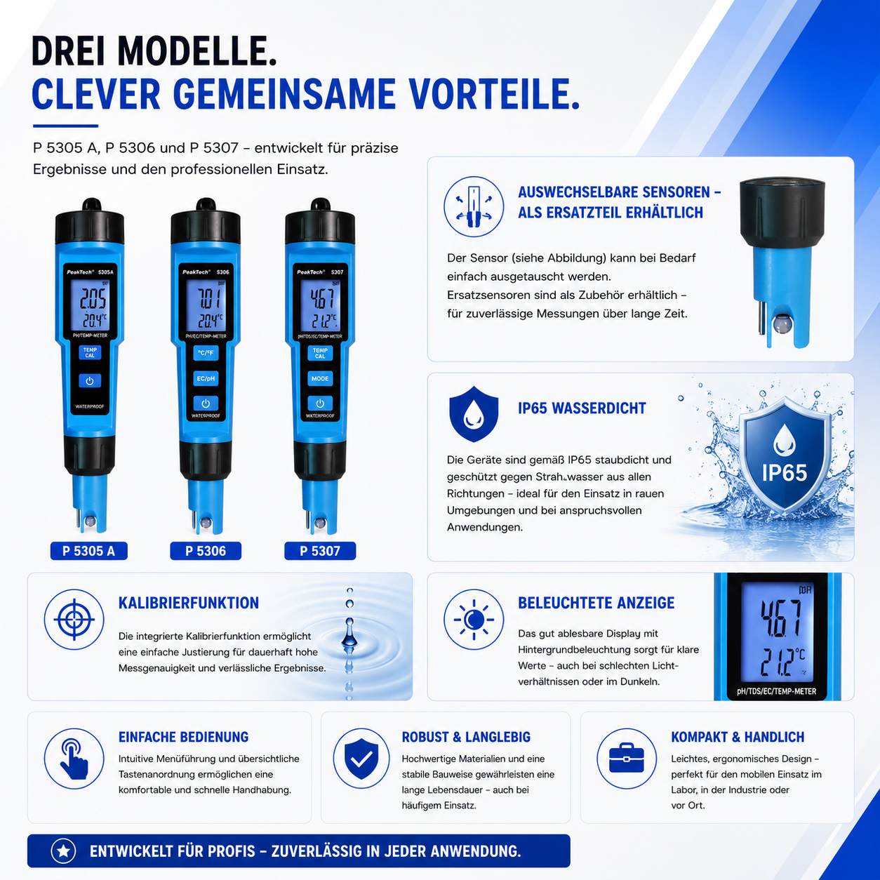 «PeakTech® P 5306» 3 in 1 PH-Meter for PH/EC/TEMP