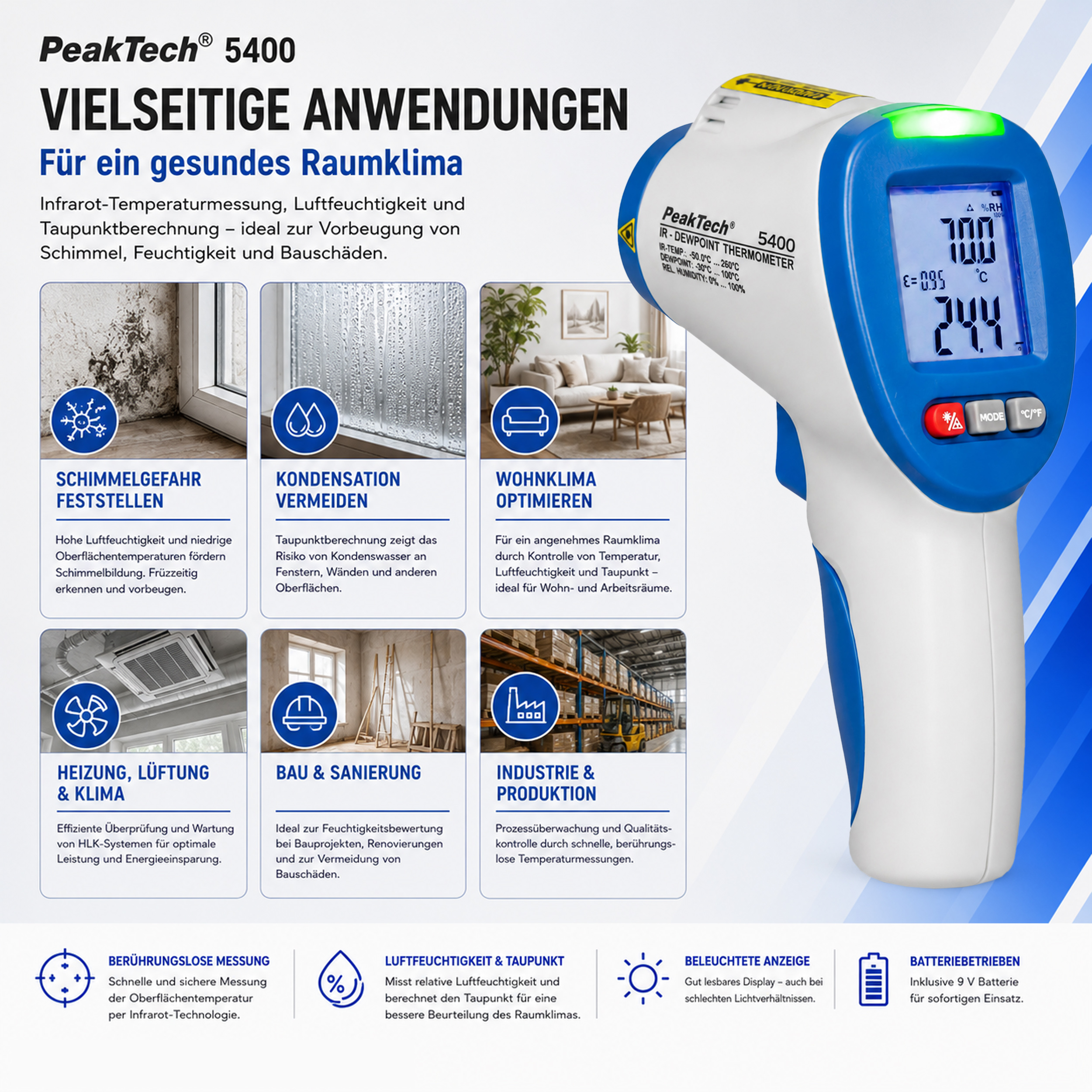 «PeakTech® P 5400» Thermometer - Taupunkt Messgerät -50...+260°C
