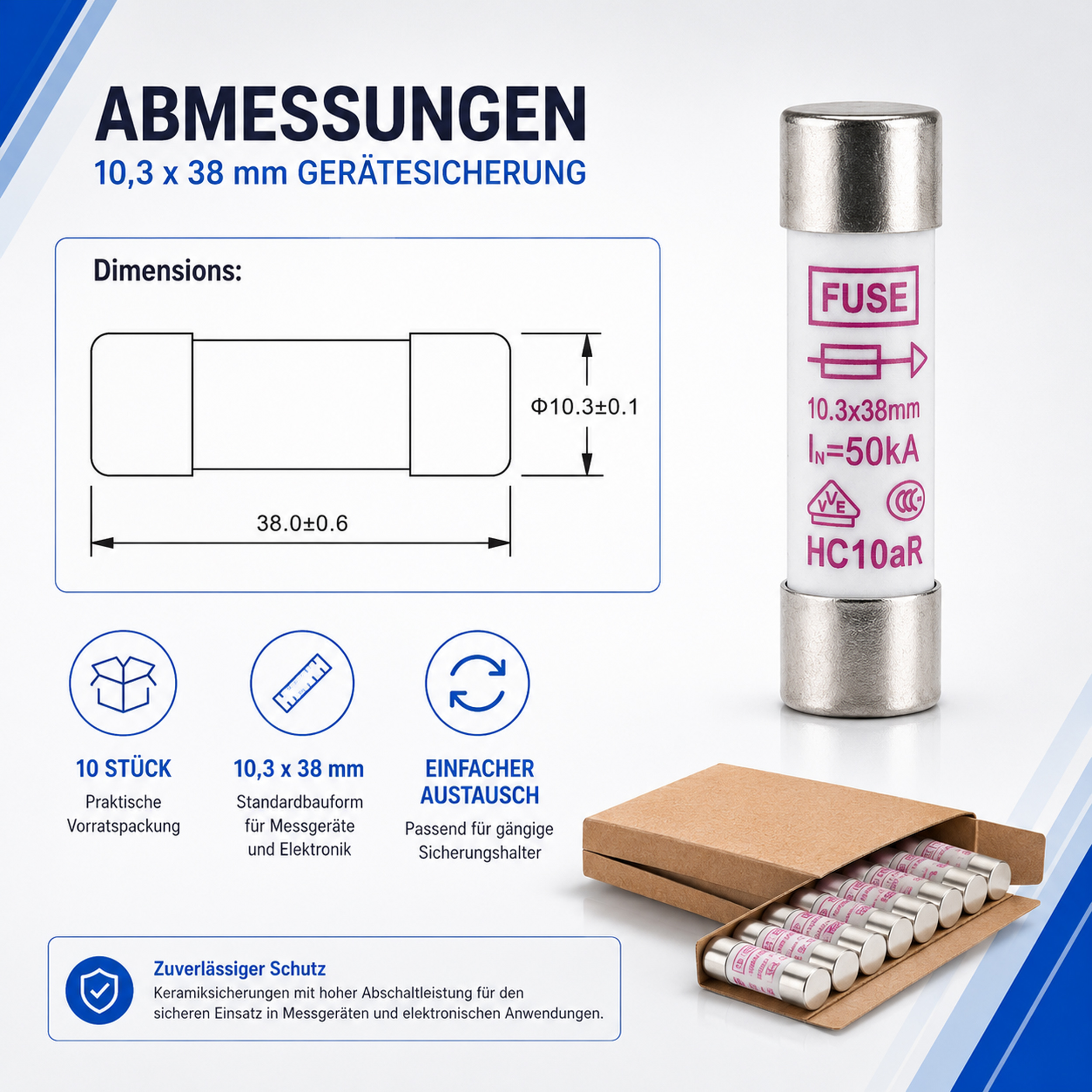 «PeakTech® P 7530» microfuse ~ 10 A / 1000 V ~ 10.3 x 38 mm ~ super fast acting (FF)