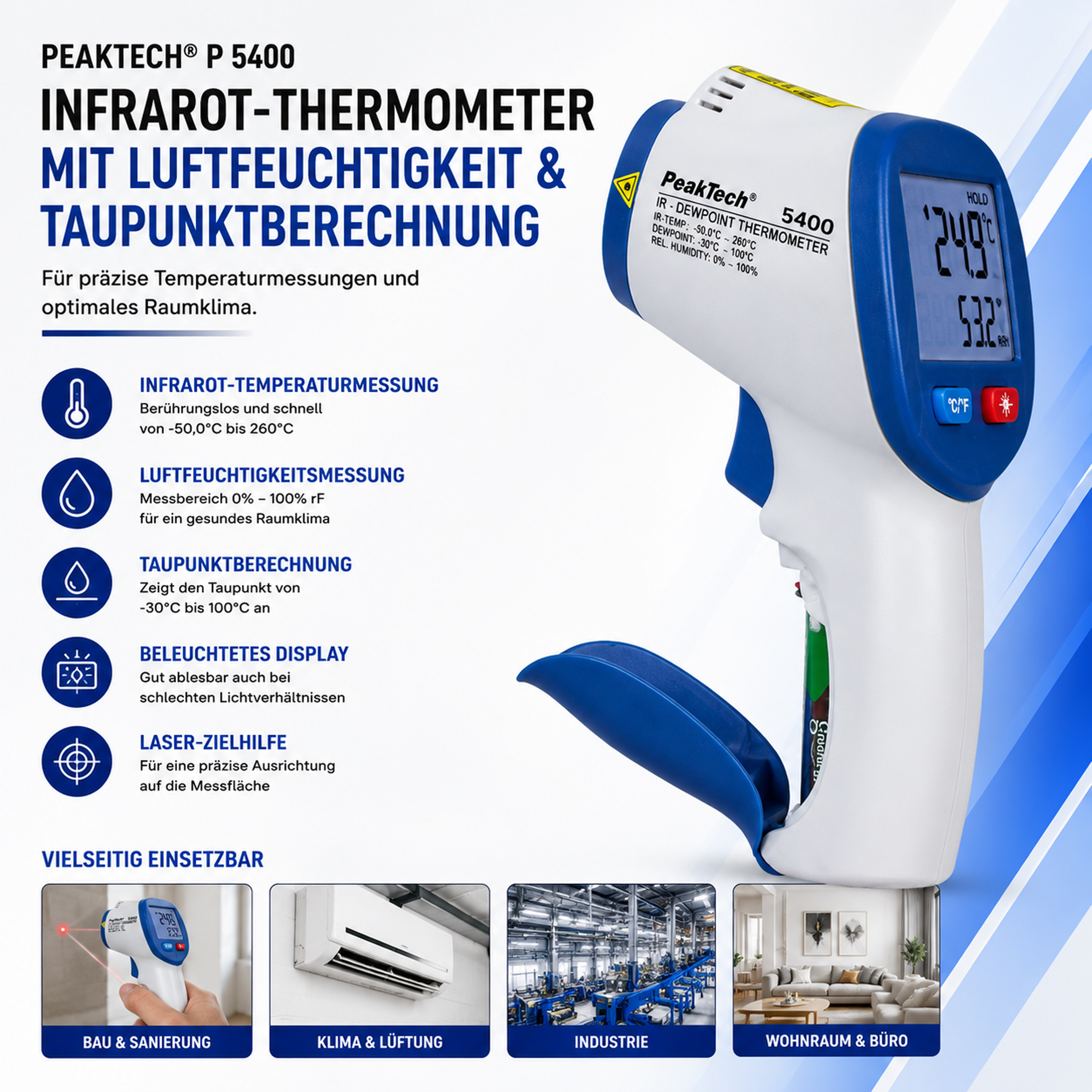 «PeakTech® P 5400» Thermometer - Taupunkt Messgerät -50...+260°C