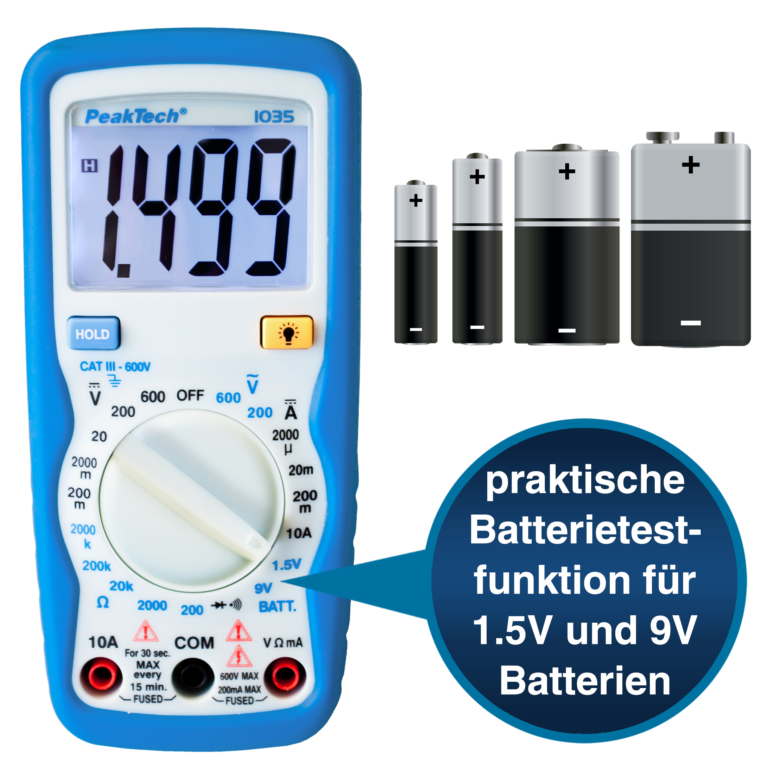 «PeakTech® P 1035» 600V AC/DC Digitalmultimeter ~ 2000 stellige LCD