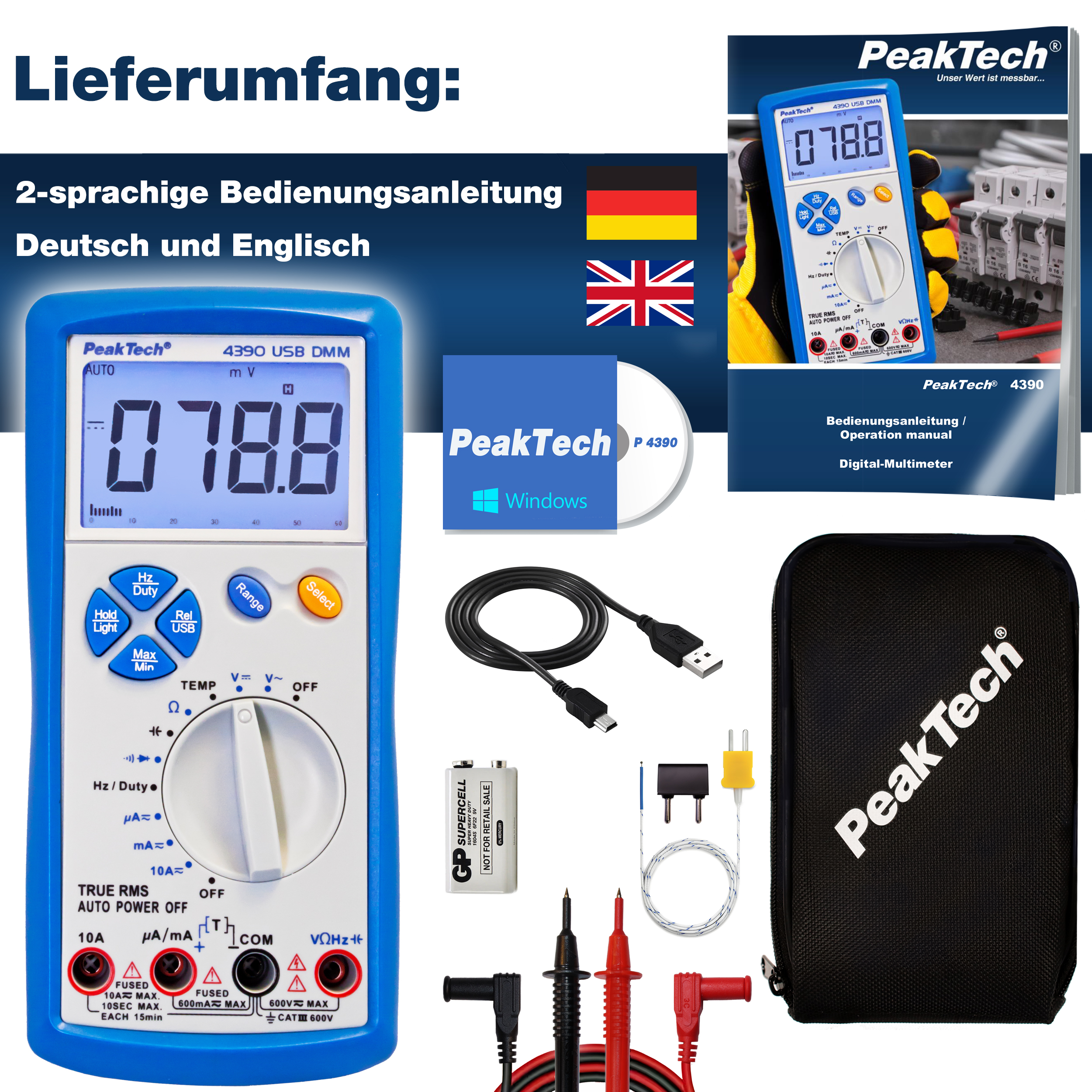 «PeakTech® P 4390» Multimetr cyfrowy, 6.000 zliczeń, TrueRMS