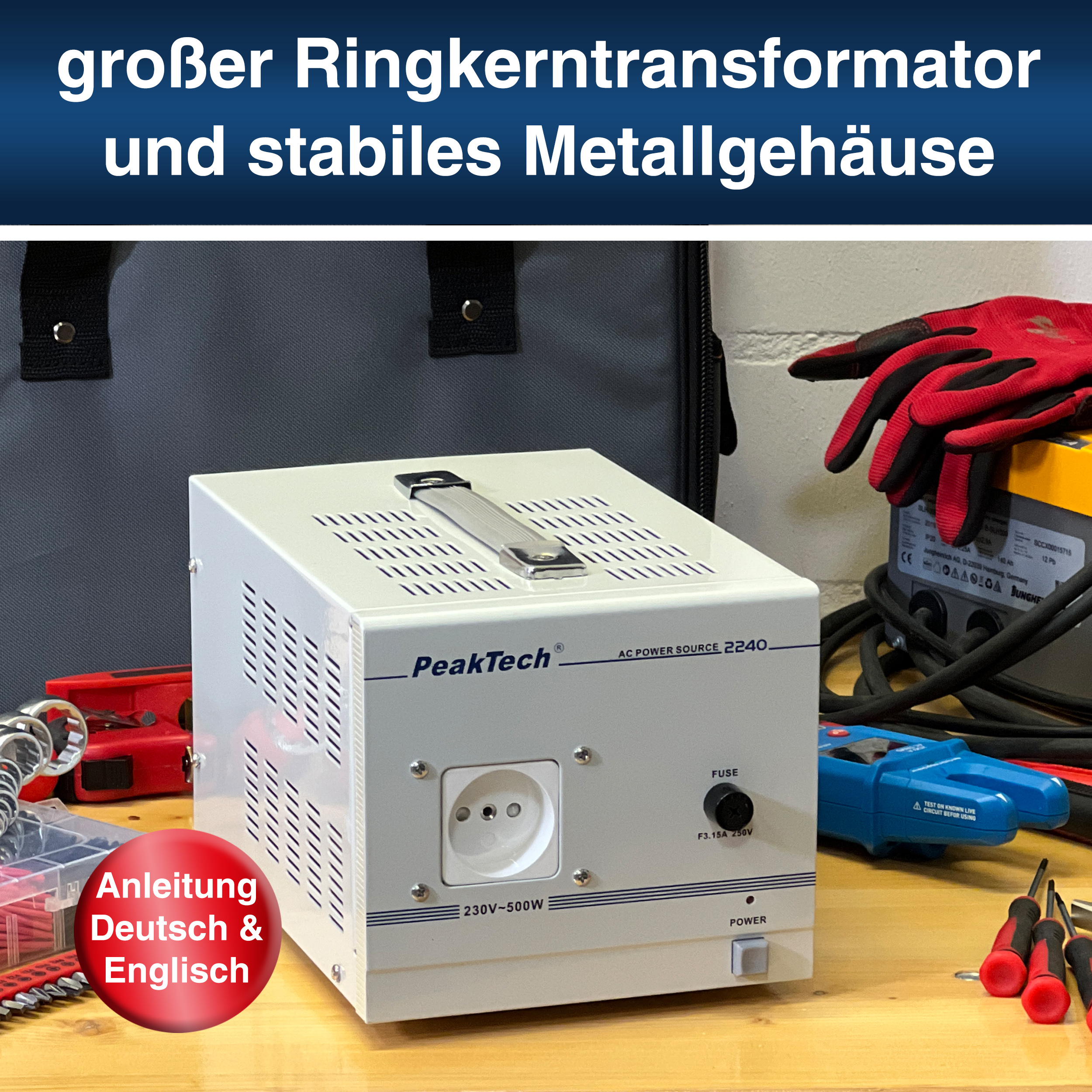 «PeakTech® P 2240» Isolating transformer, 230 V, 500 W.