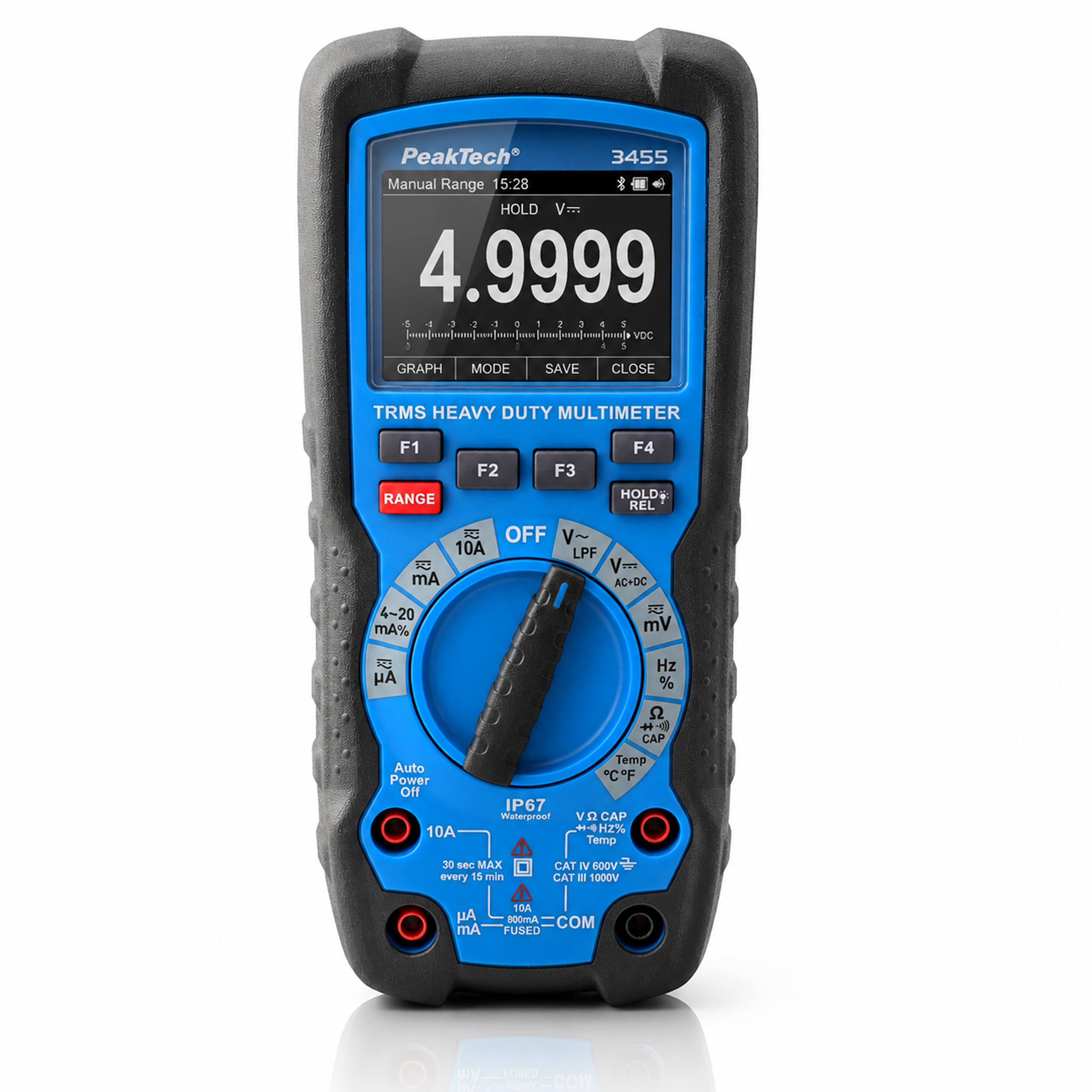 «PeakTech® P 3455»  Multimètre graphique haute performance ~ 50 000 points TFT ~ 1 000 V AC/DC avec True RMS, IP67, Bluetooth