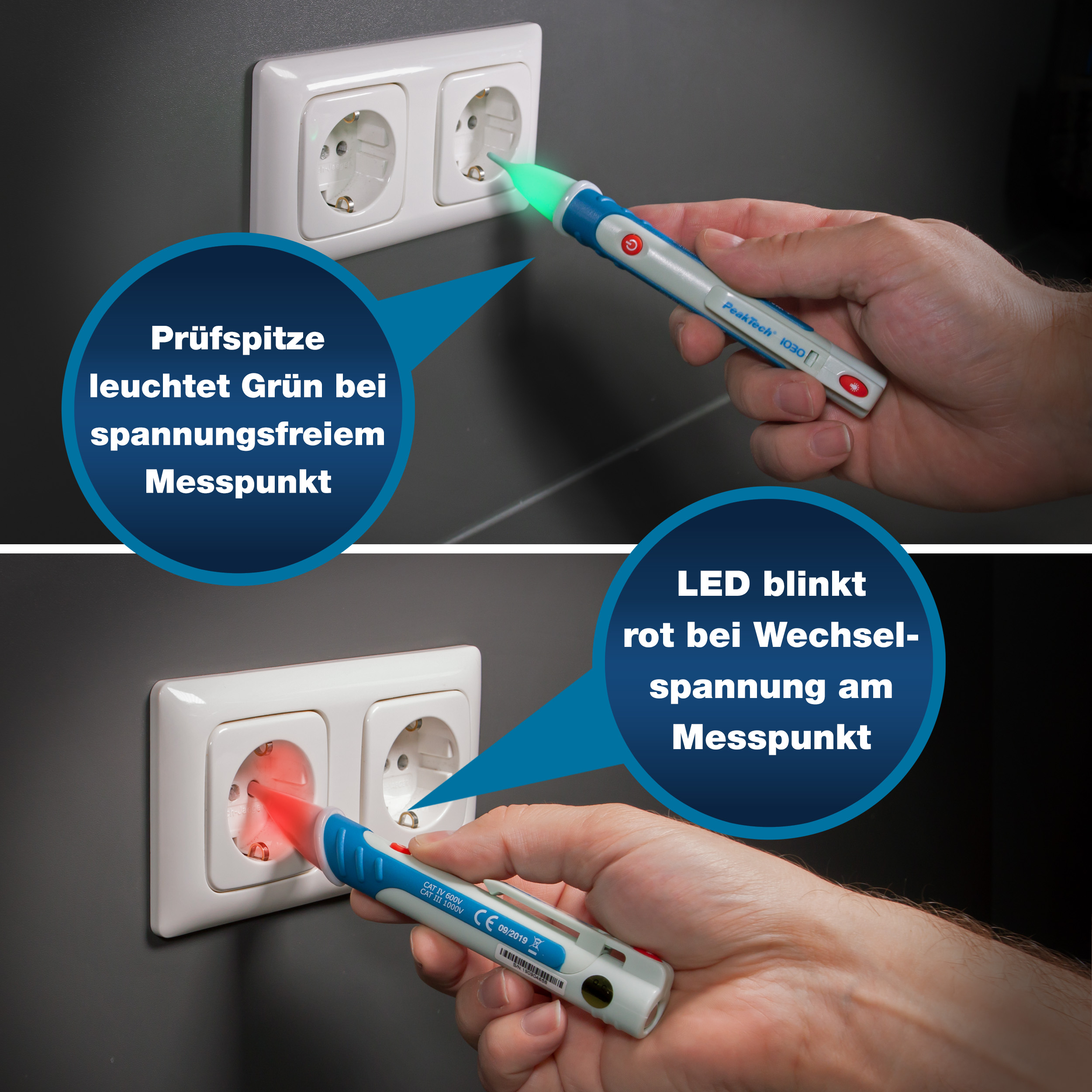 «PeakTech® P 1030» Detektor napięcia AC 50 - 1000 V AC, bezdotykowy