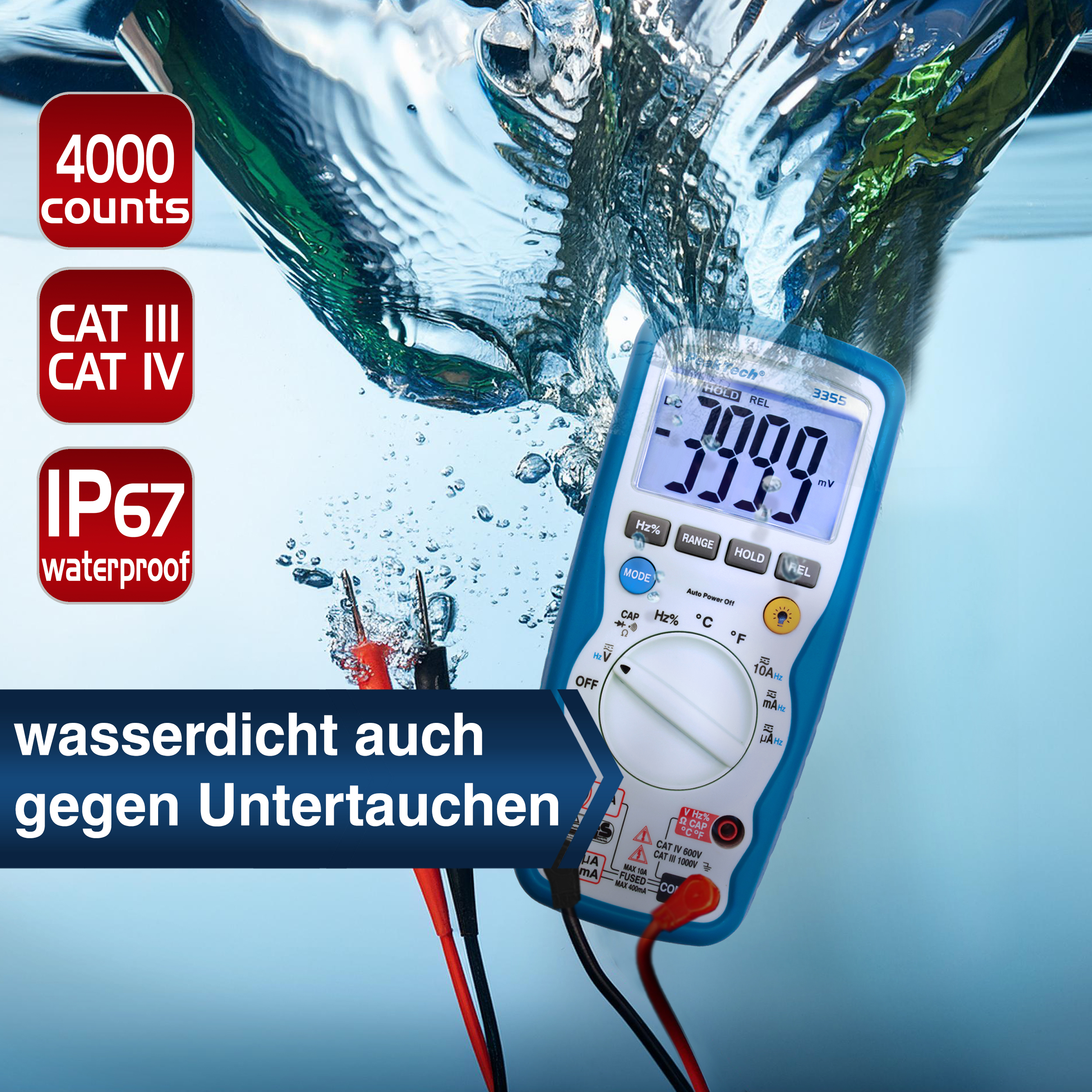 «PeakTech® P 3355» Digitalmultimeter, 4.000 Counts, IP67