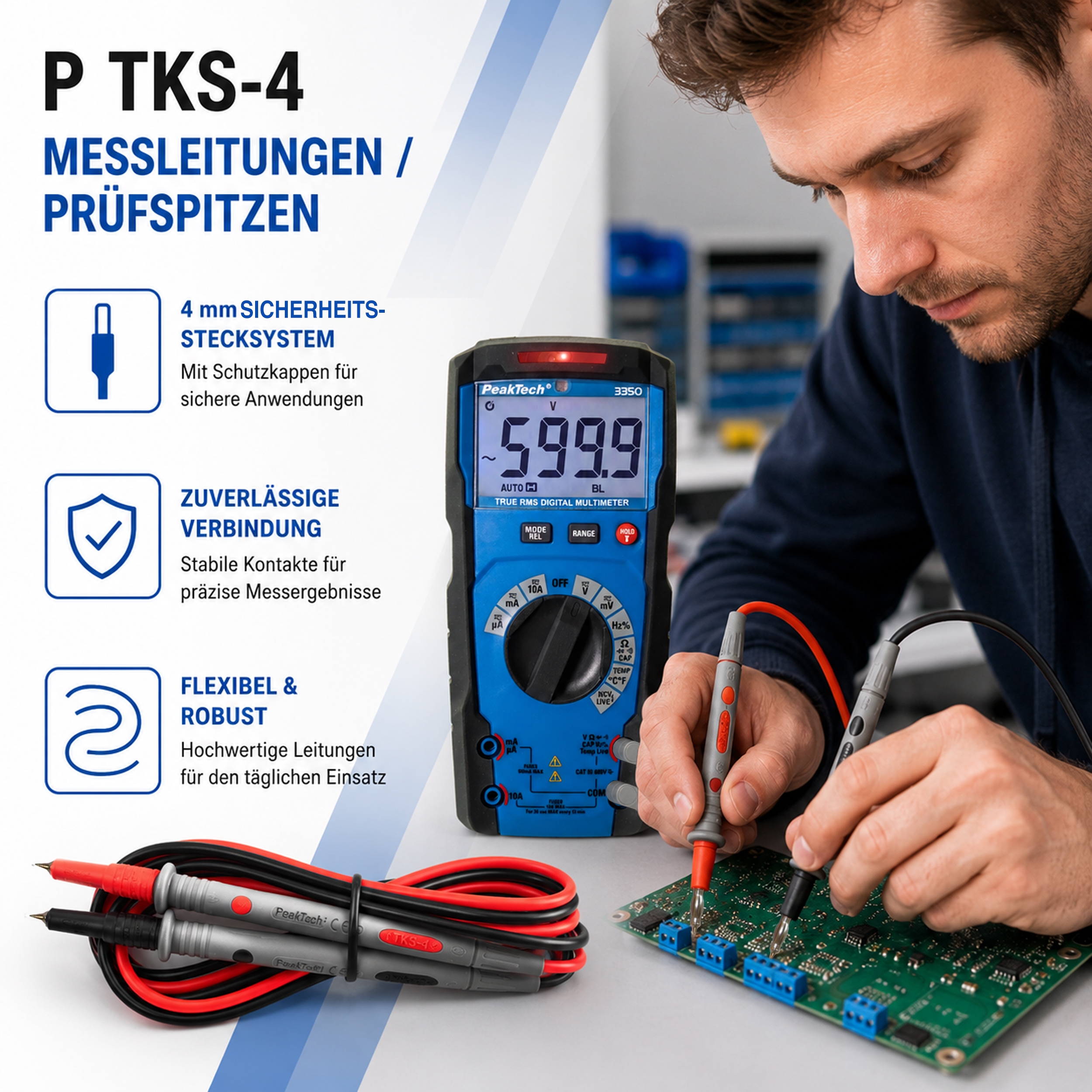 «PeakTech® TKS-4» Conduttori di test con punta della sonda da 4 mm