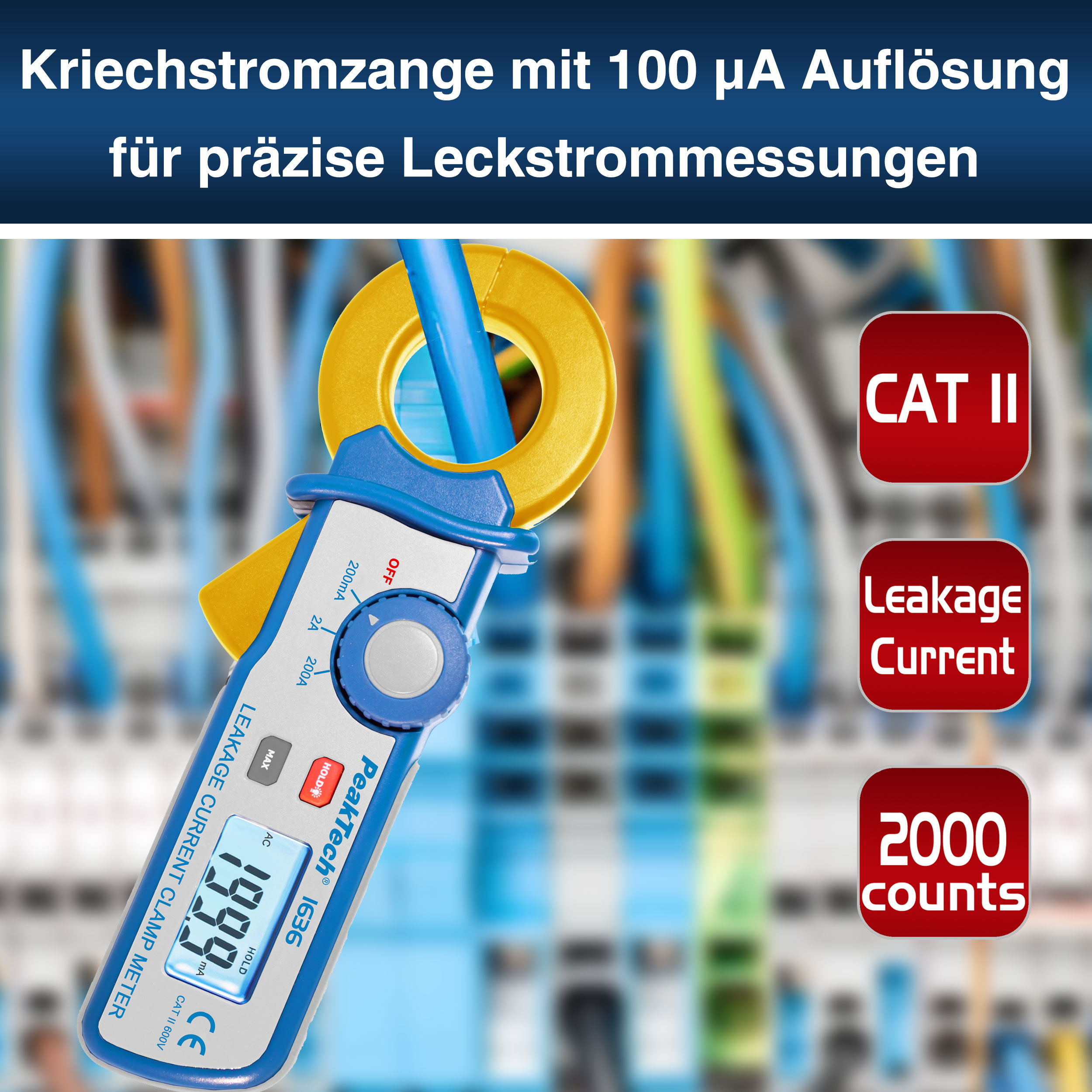 «PeakTech® P 1636» Zacisk prądu upływu o rozdzielczości 100 µA