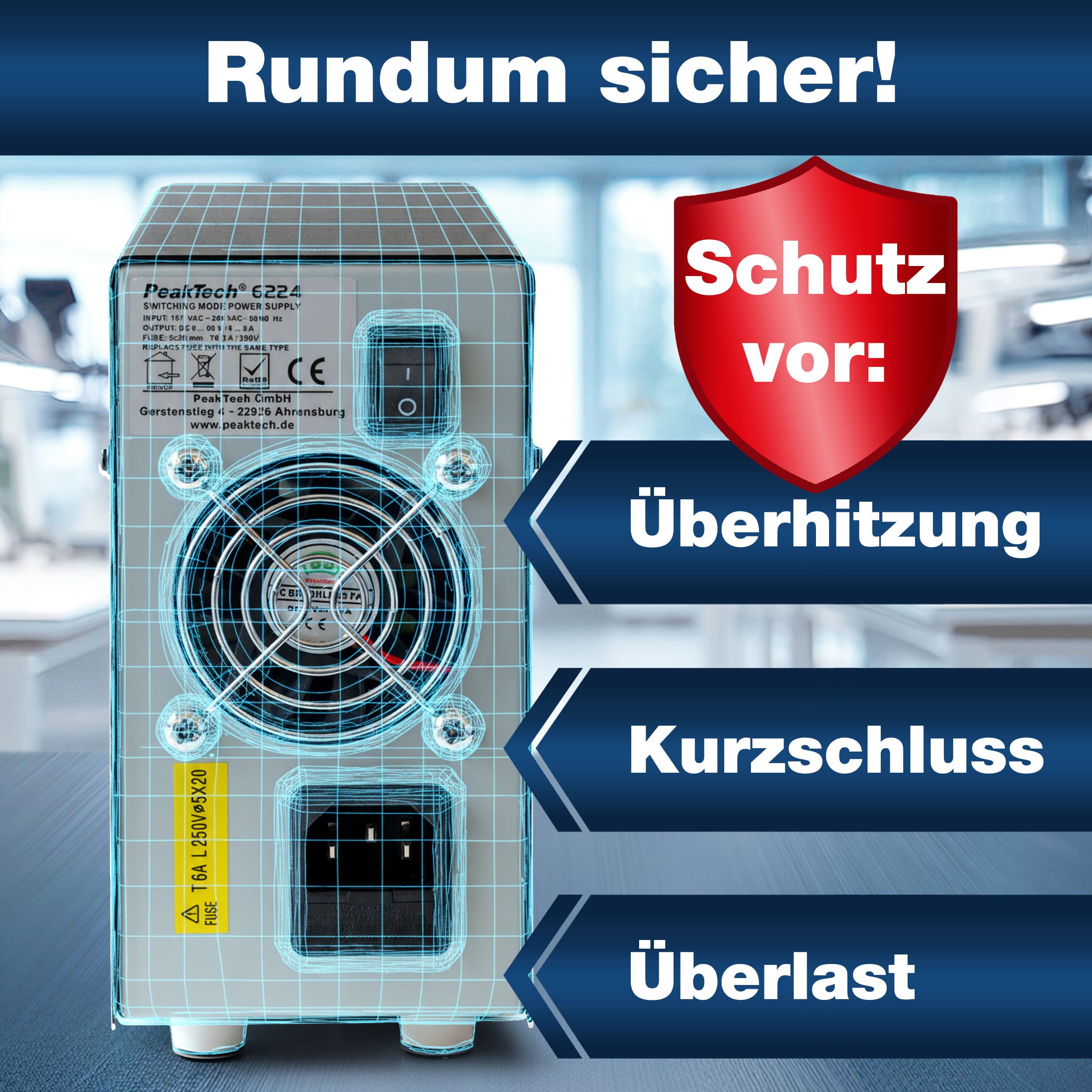 «PeakTech® P 6223» DC Labor-Schaltnetzteil, 0 - 30 V / 0 - 10 A