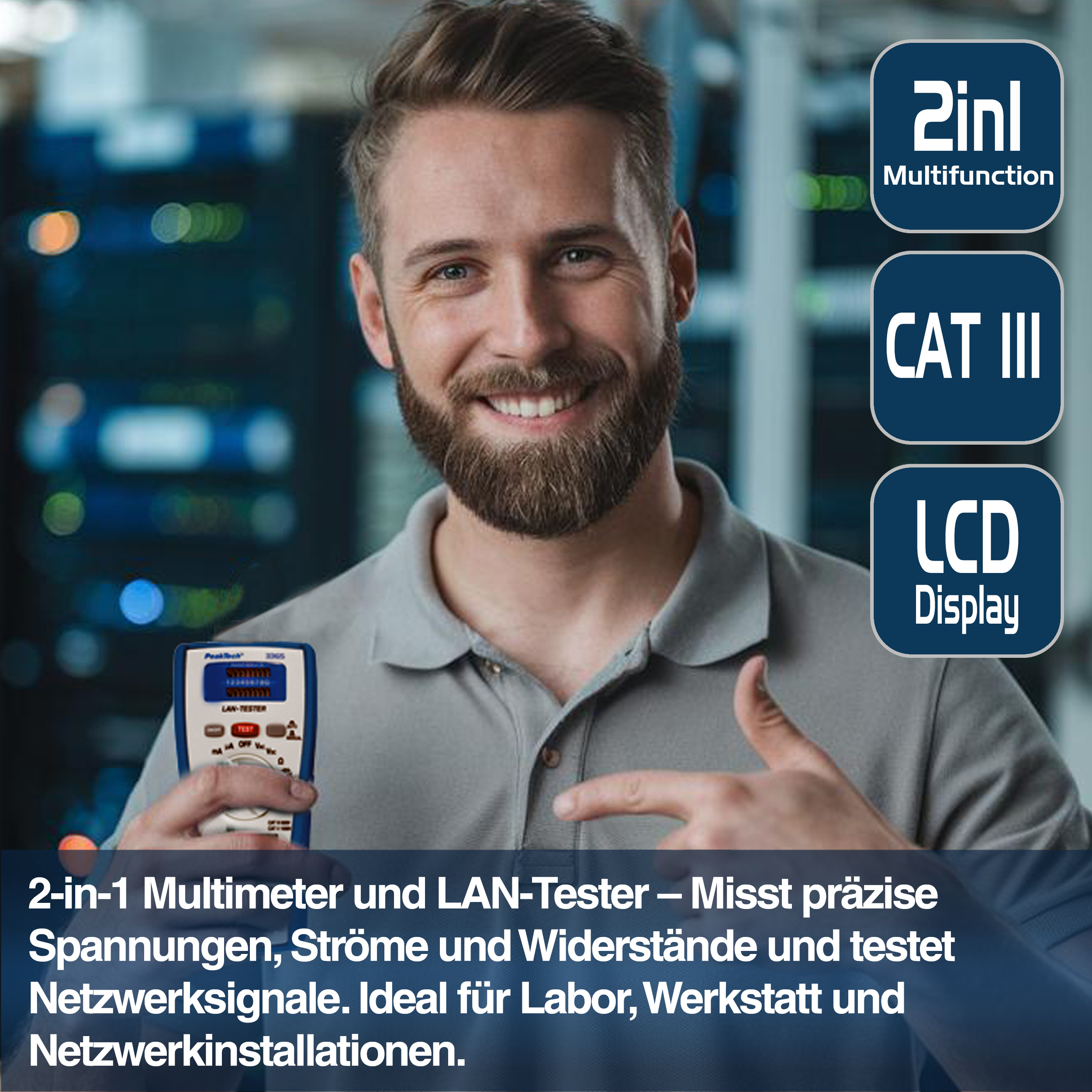 «PeakTech® P 3365» Multimetr cyfrowy 2000 liczy z testerem sieci LAN