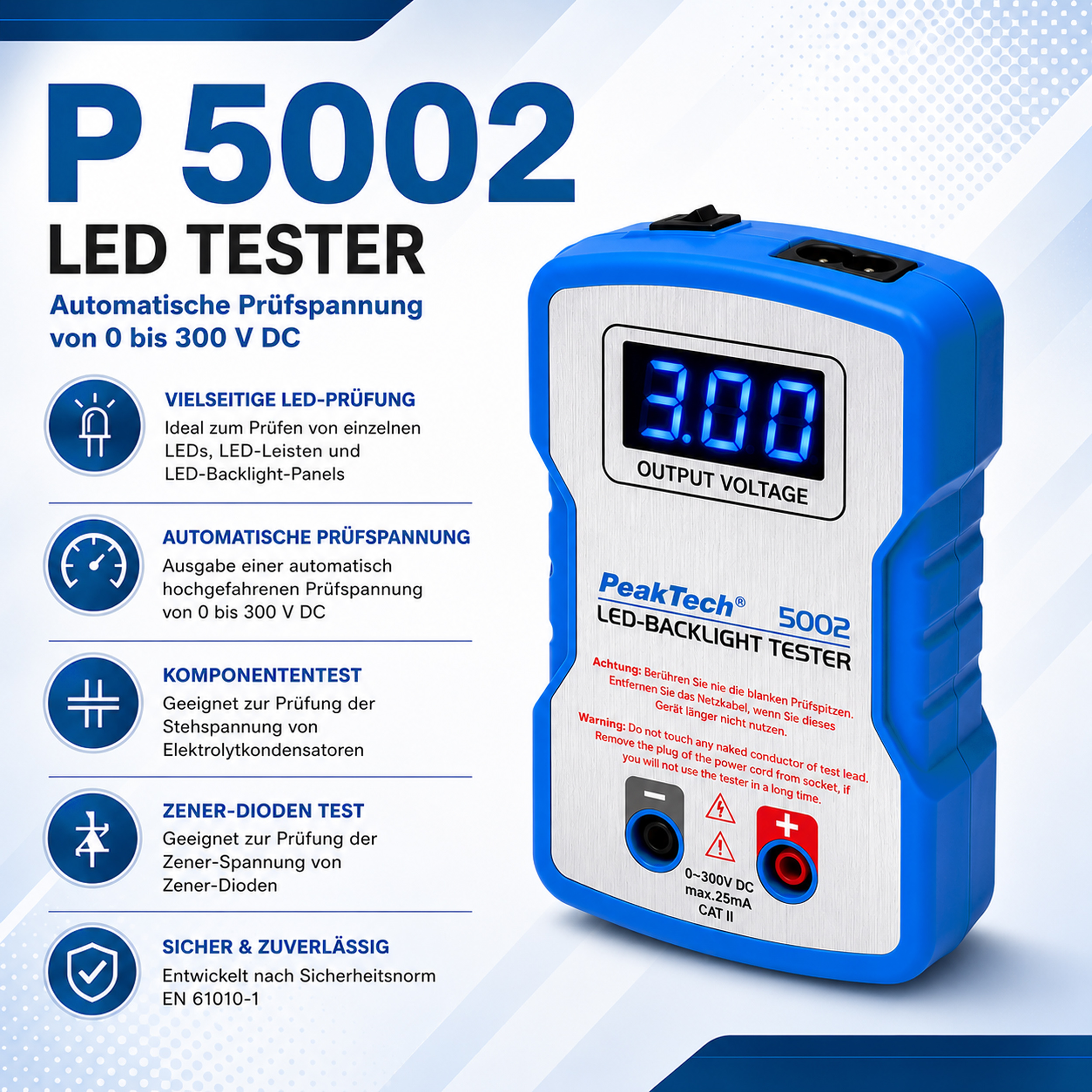 «PeakTech® P 5002» Tester de LED 0...300V DC
