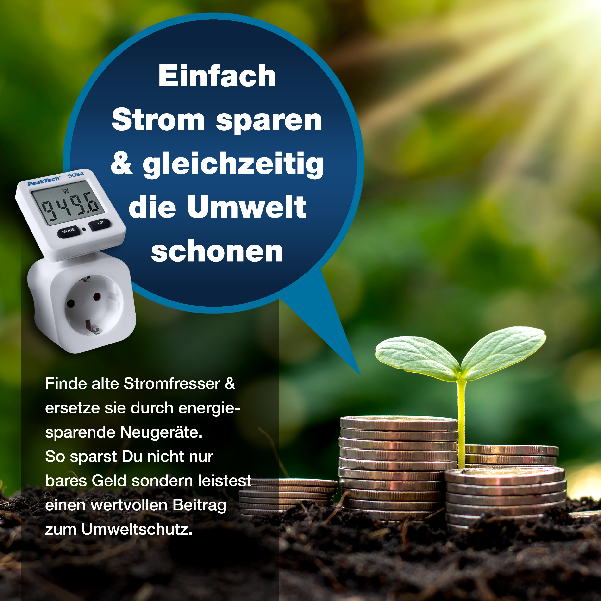 «PeakTech® P 9034» Energy meter 0.1 W with rotating display