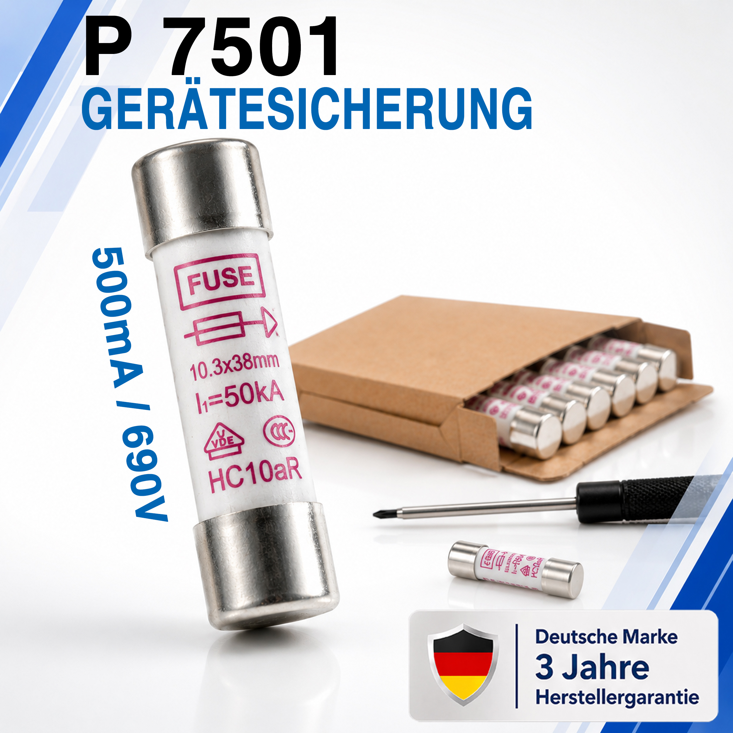 «PeakTech® P 7501» microfuse ~ 0.5 A / 690 V ~ 10.3 x 38 mm ~ super fast (FF)