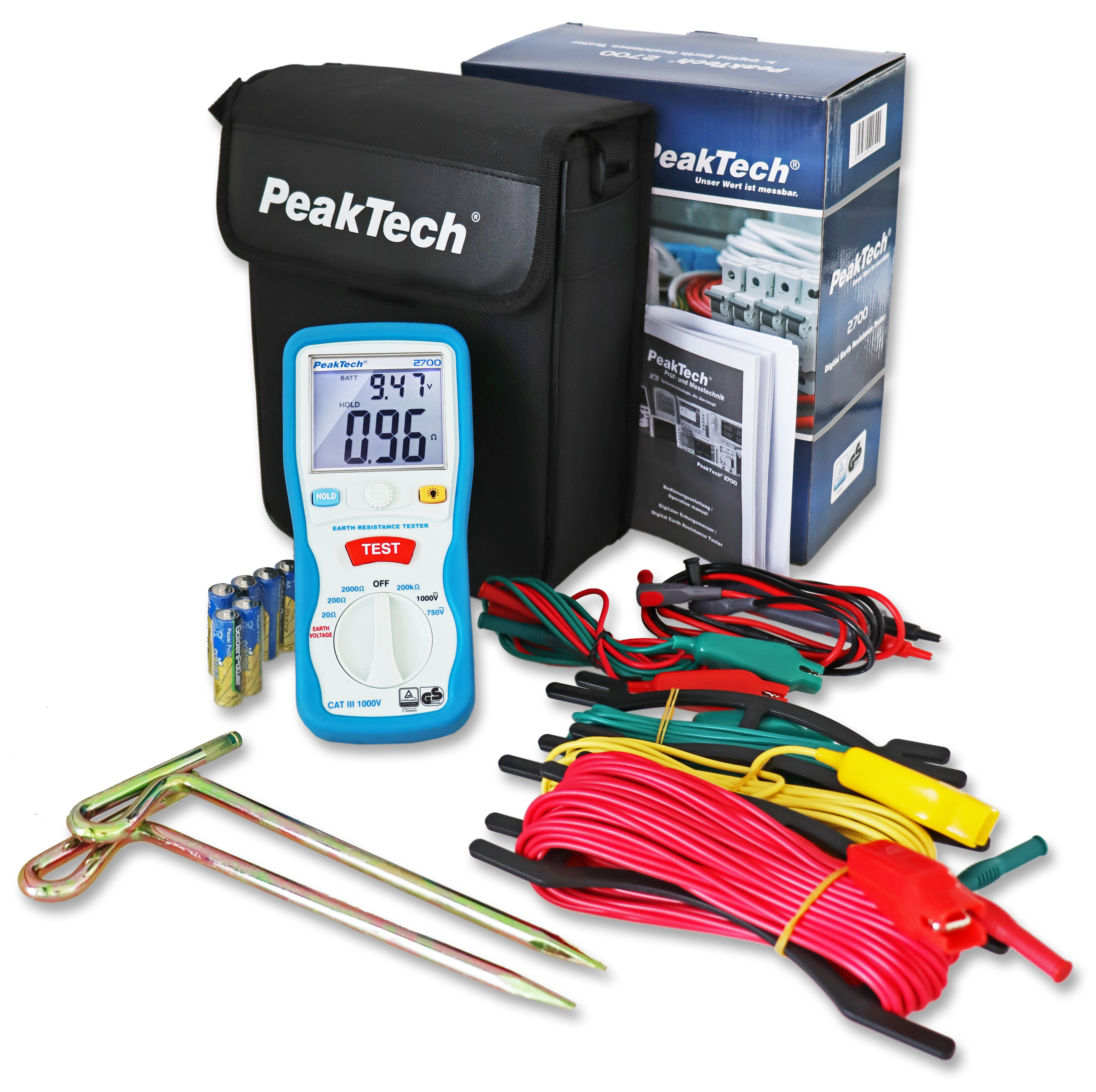 «PeakTech® P 2700» Medidor Digital de Tierra, 0-2000Ω, CAT III 1000V