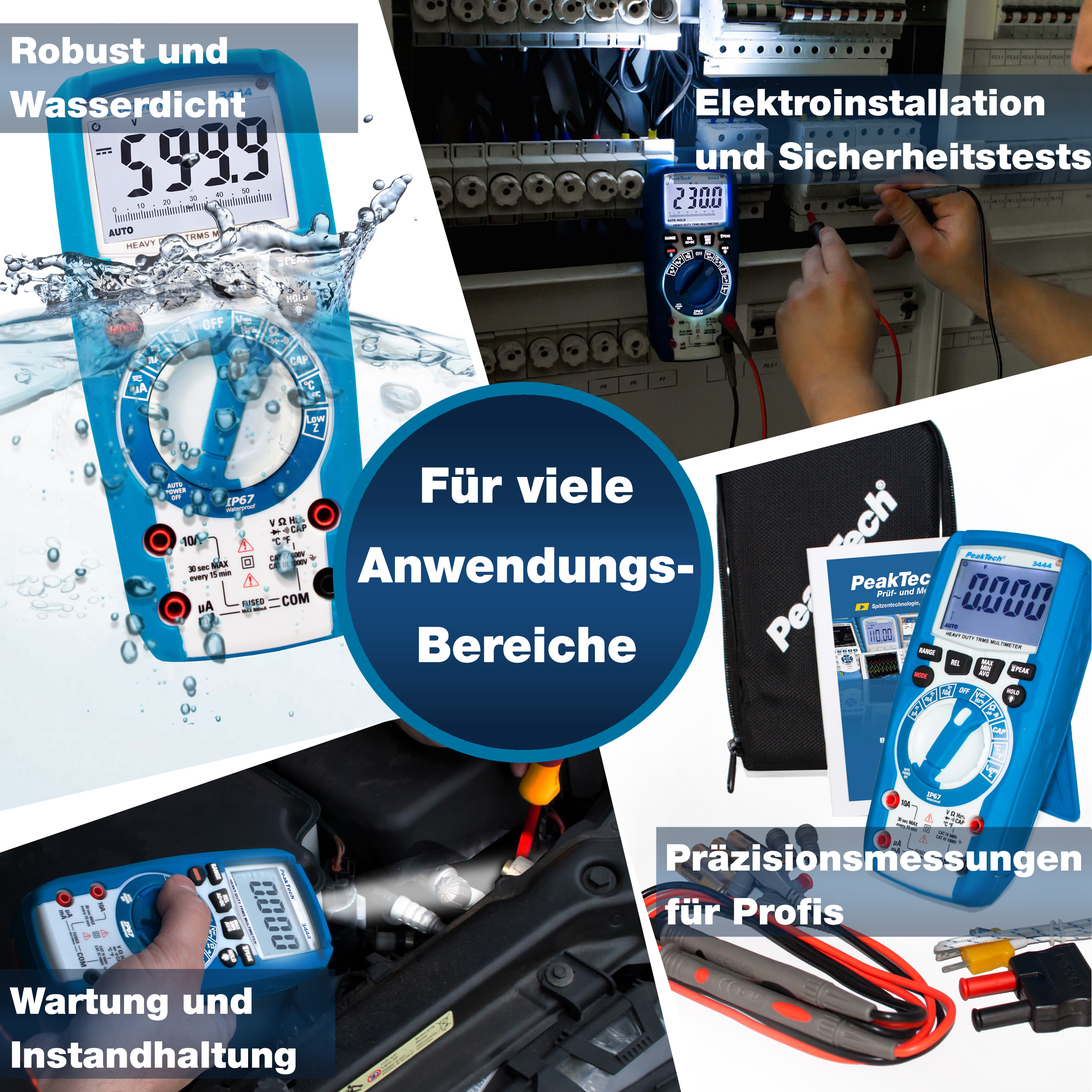 «PeakTech® P 3444» TrueRMS Digitalmultimeter 6.000 Counts, IP67