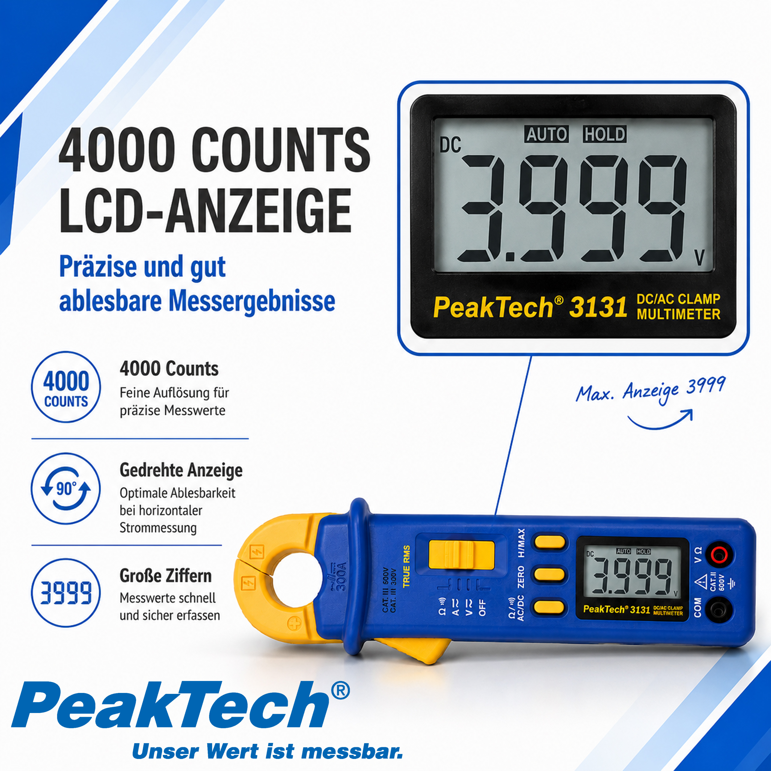 «PeakTech® P 3131» True RMS clamp meter, 4,000 counts