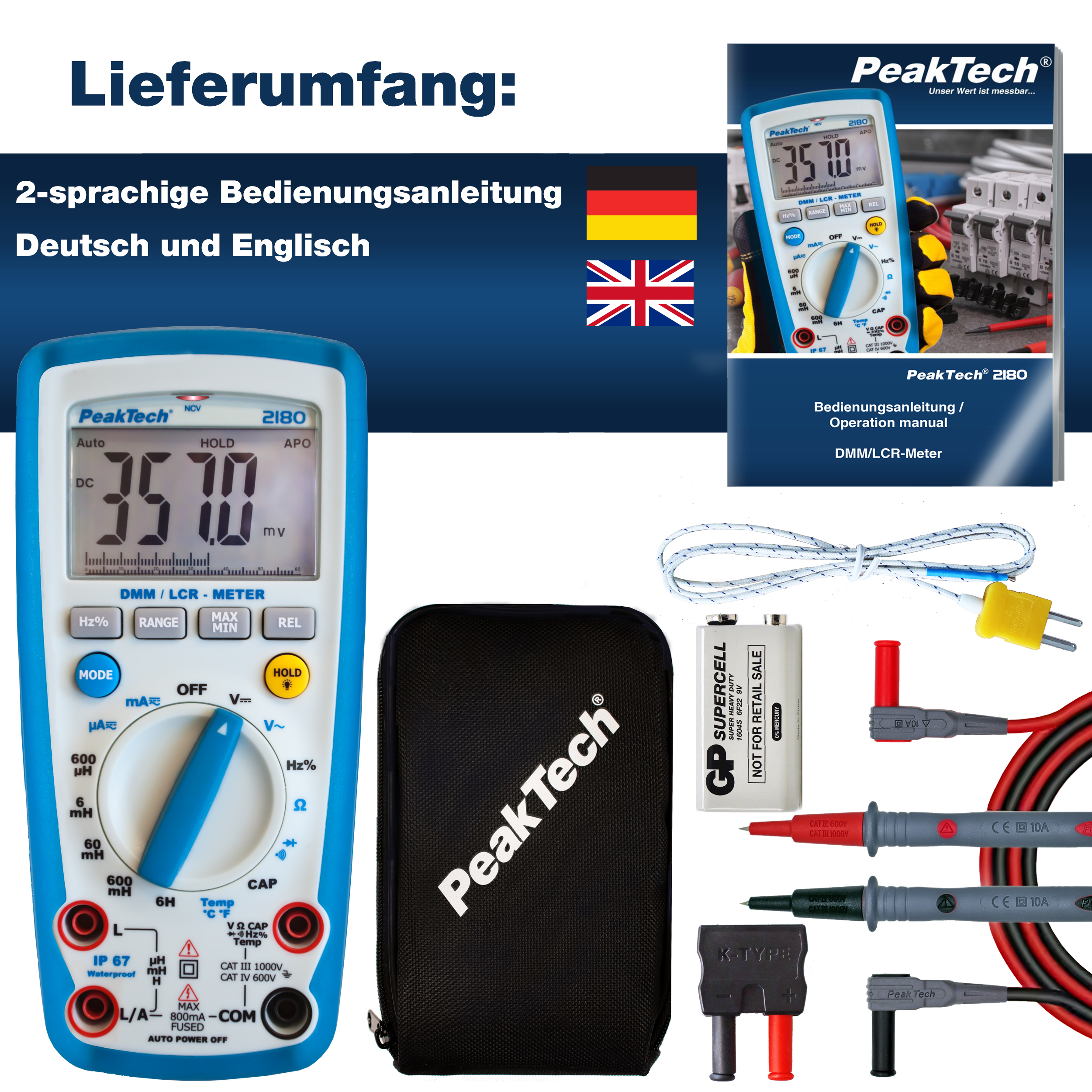 «PeakTech® P 2180» Multimetr cyfrowy z miernikiem LCR, 6000 zliczeń