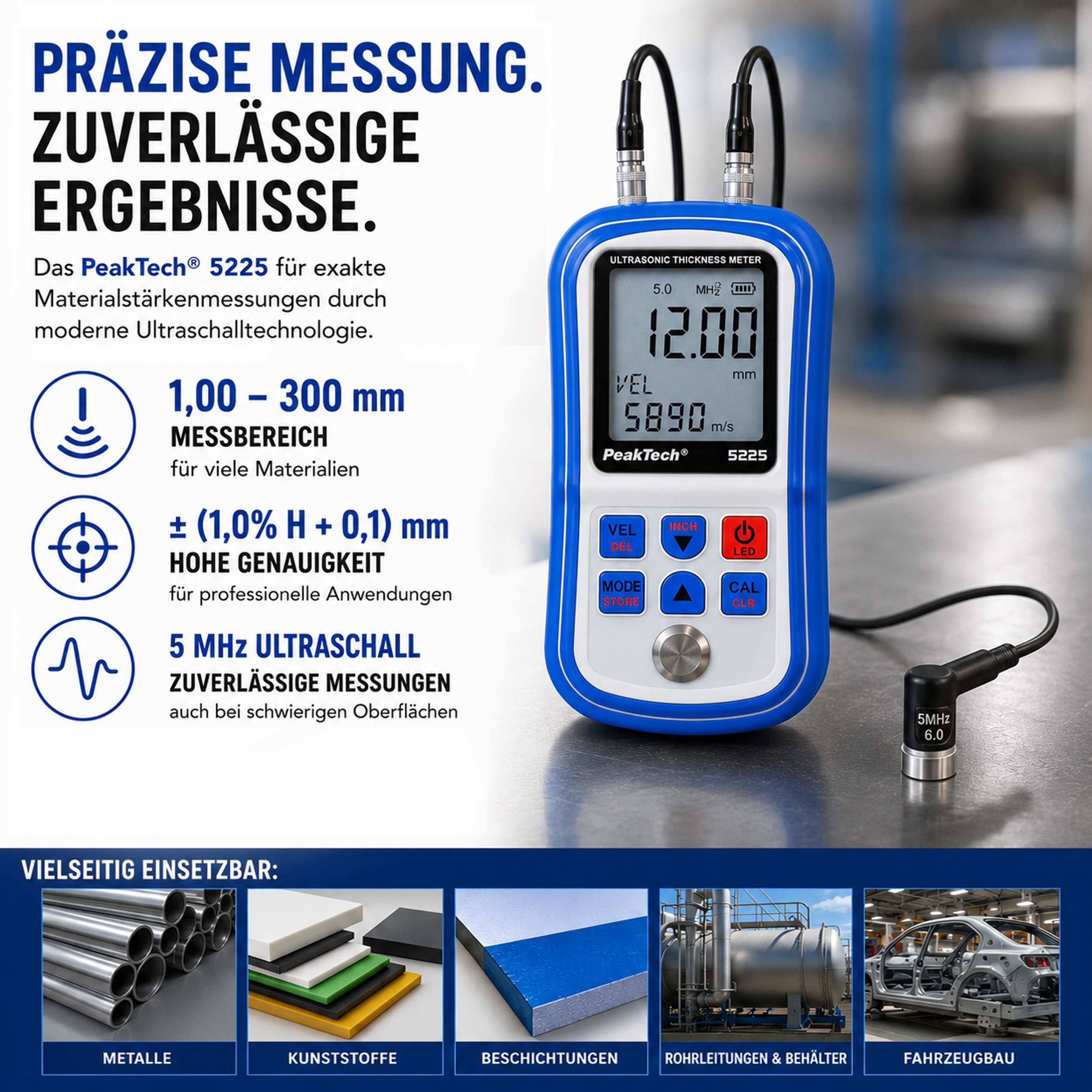 «PeakTech® P 5225» Ultrasonic Material Thickness Meter
