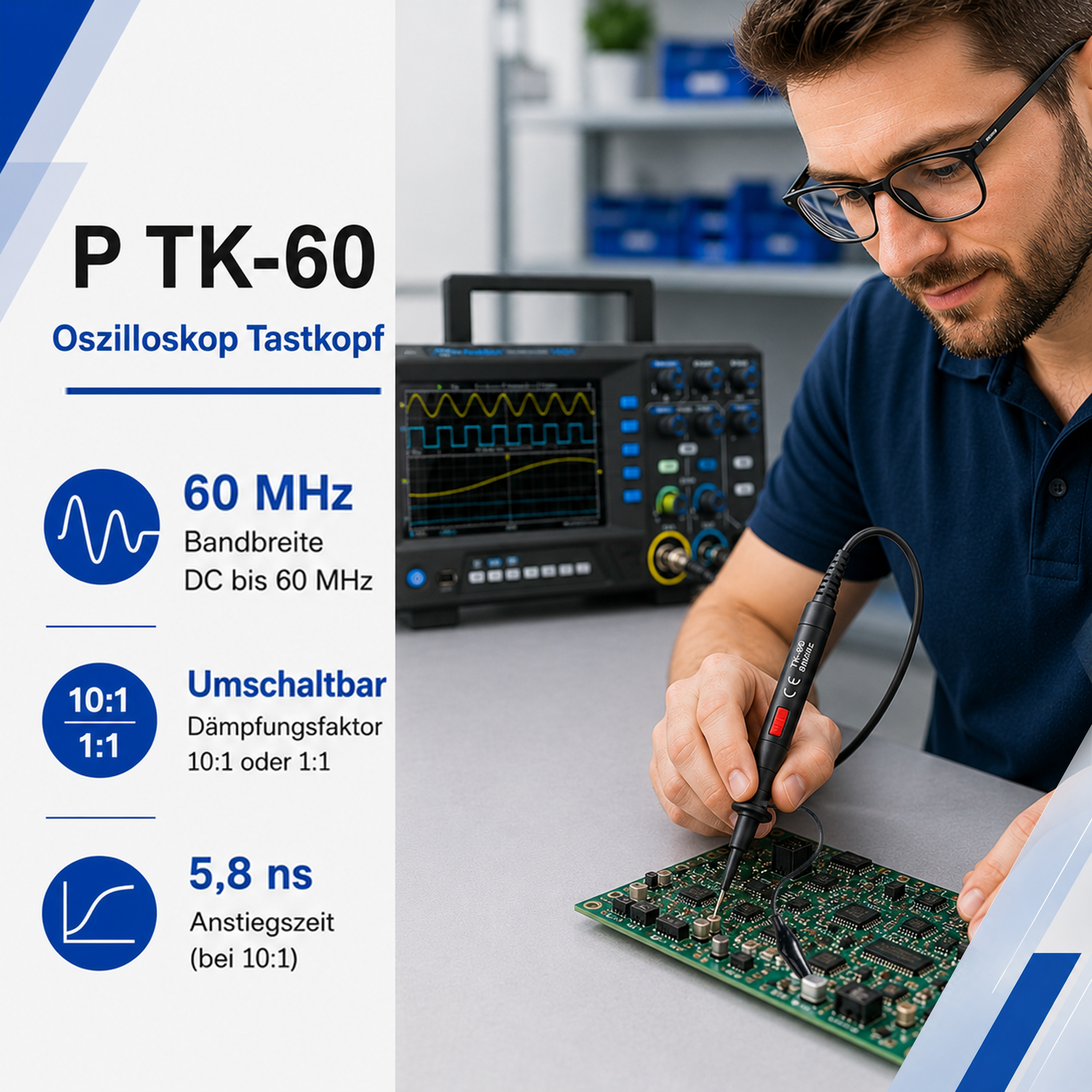 «PeakTech® P TK-60» Sonda per oscilloscopio, 60 MHz, 10:1/1:1