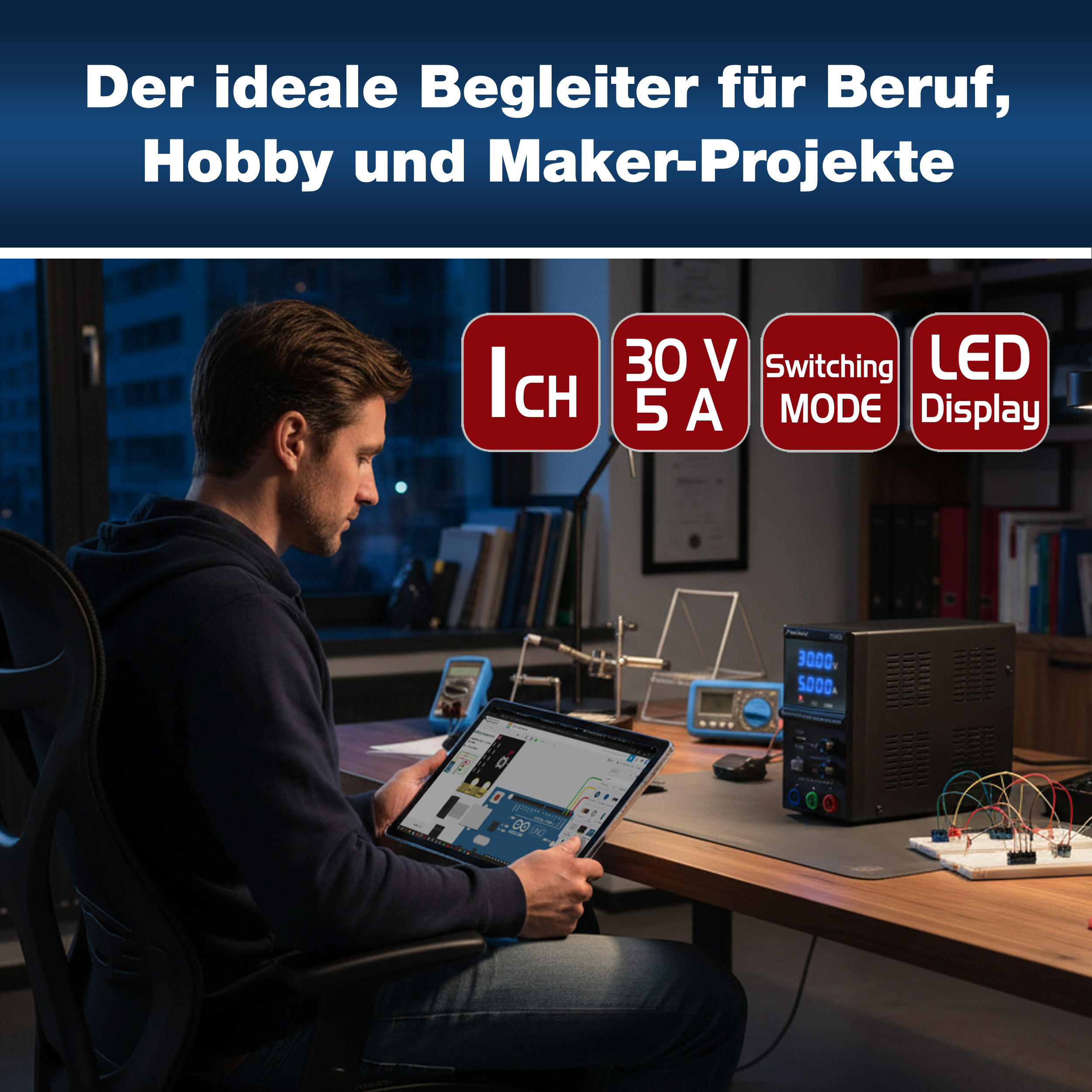 «PeakTech® P 6222» DC Labor-Schaltnetzteil, 0 - 30 V / 0 - 5 A