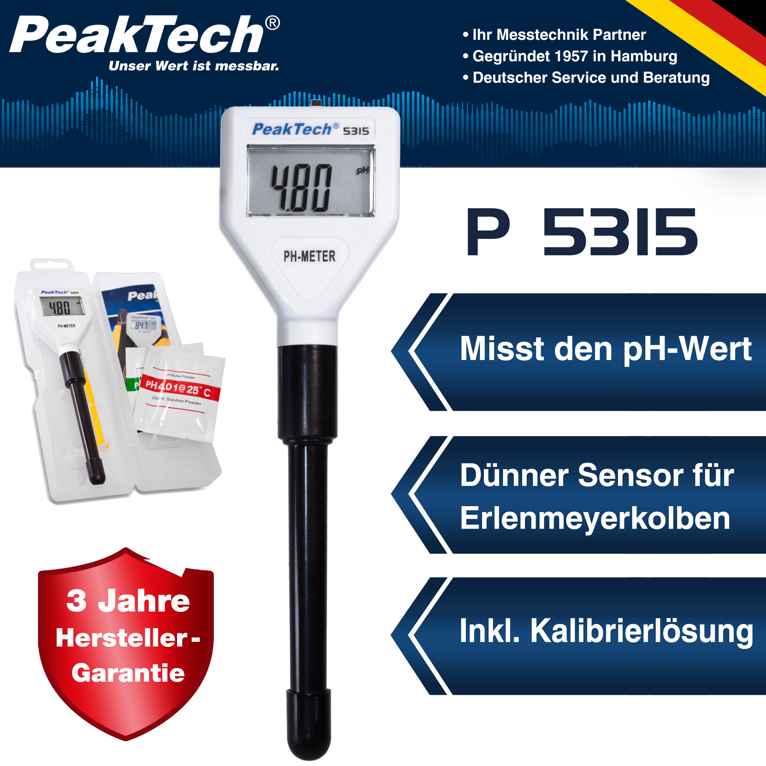 «PeakTech® P 5315» PH-Meter 0,00 ... 14.00 with backlight