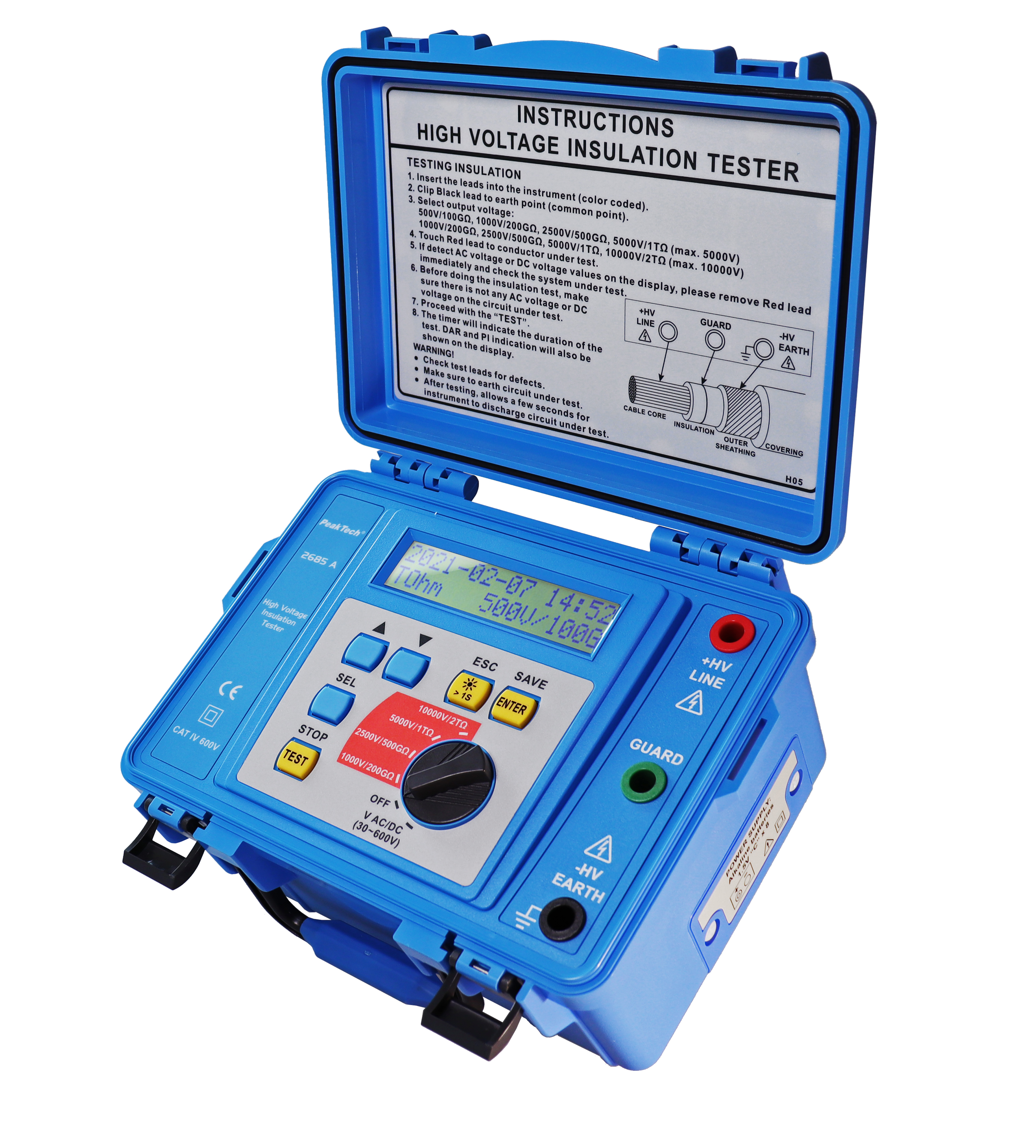 «PeakTech® P 2685 A» Medidor de aislamiento 1000V ... 10KV/2TΩ
