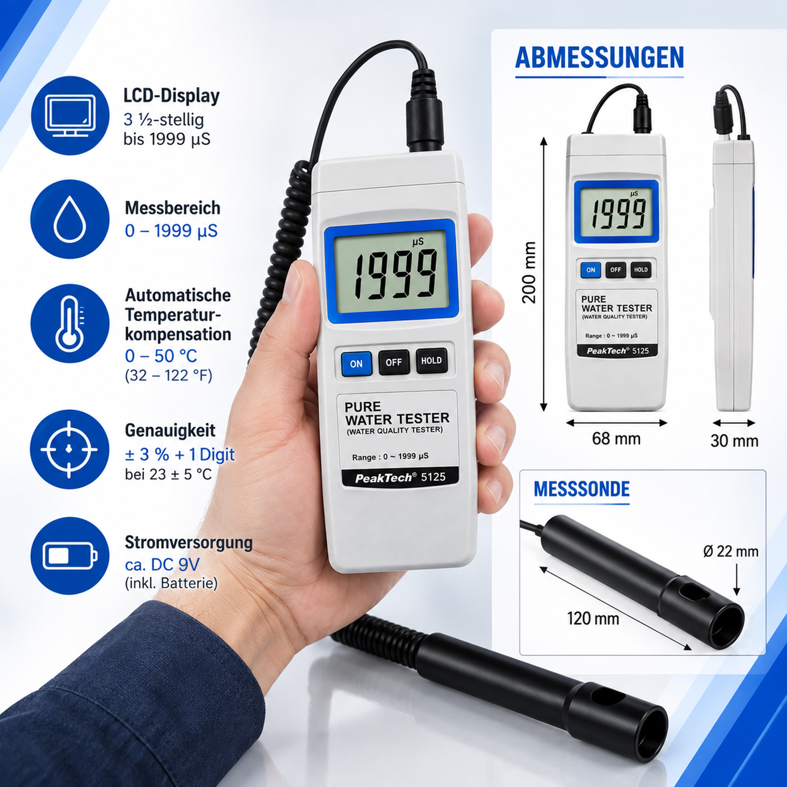 «PeakTech® P 5125» Conductivity Tester / Water Tester