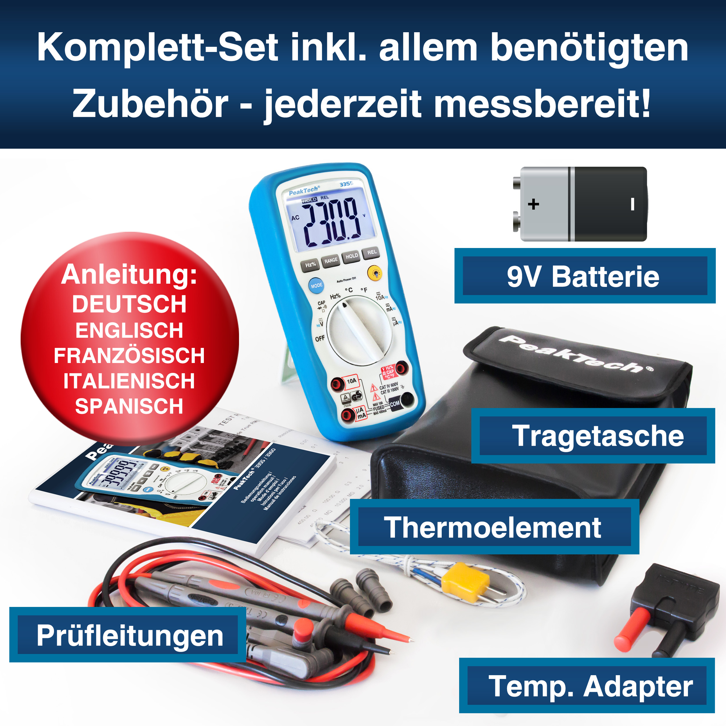 «PeakTech® P 3355» Digitalmultimeter, 4.000 Counts, IP67