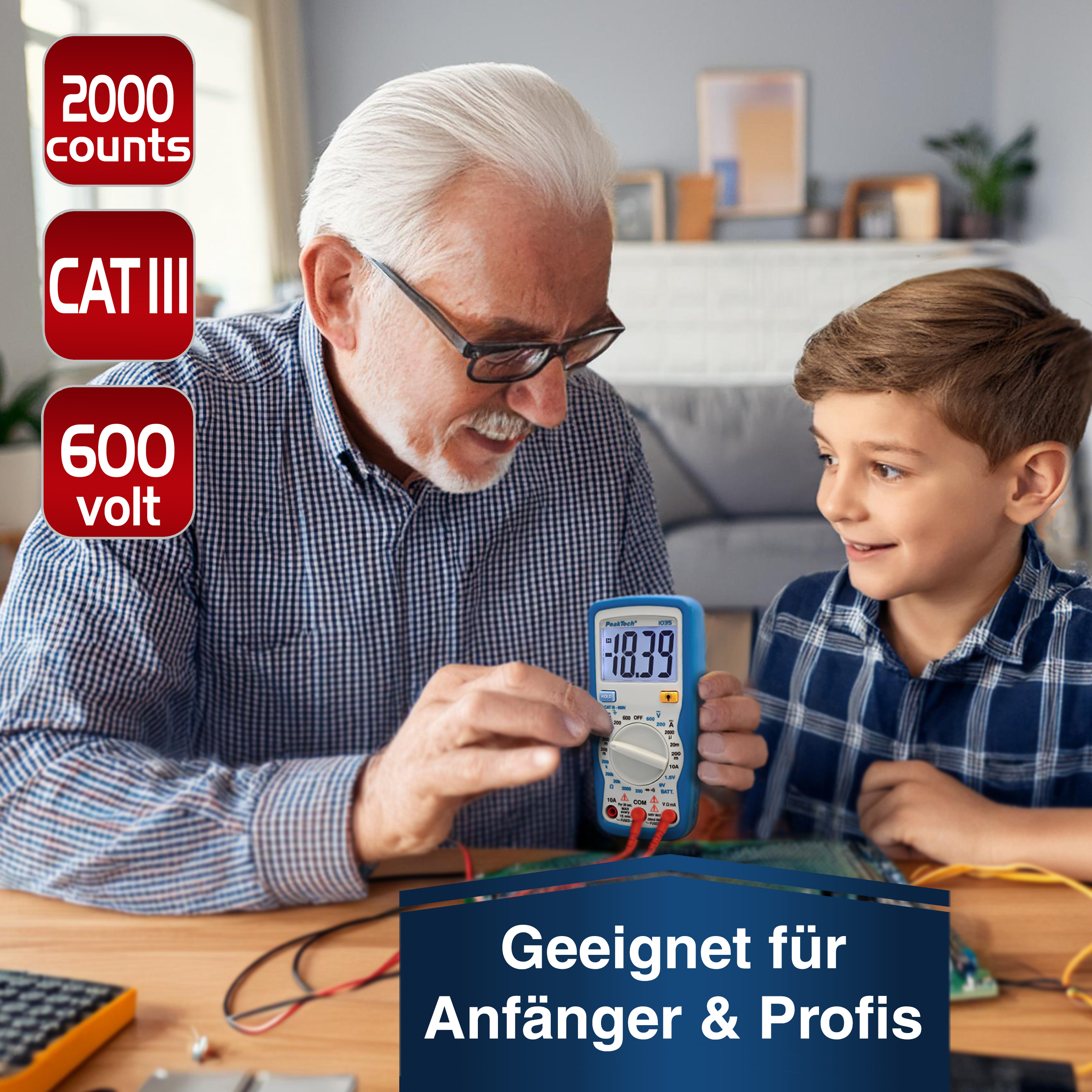 «PeakTech® P 1035» 600V AC/DC Digitalmultimeter ~ 2000 stellige LCD
