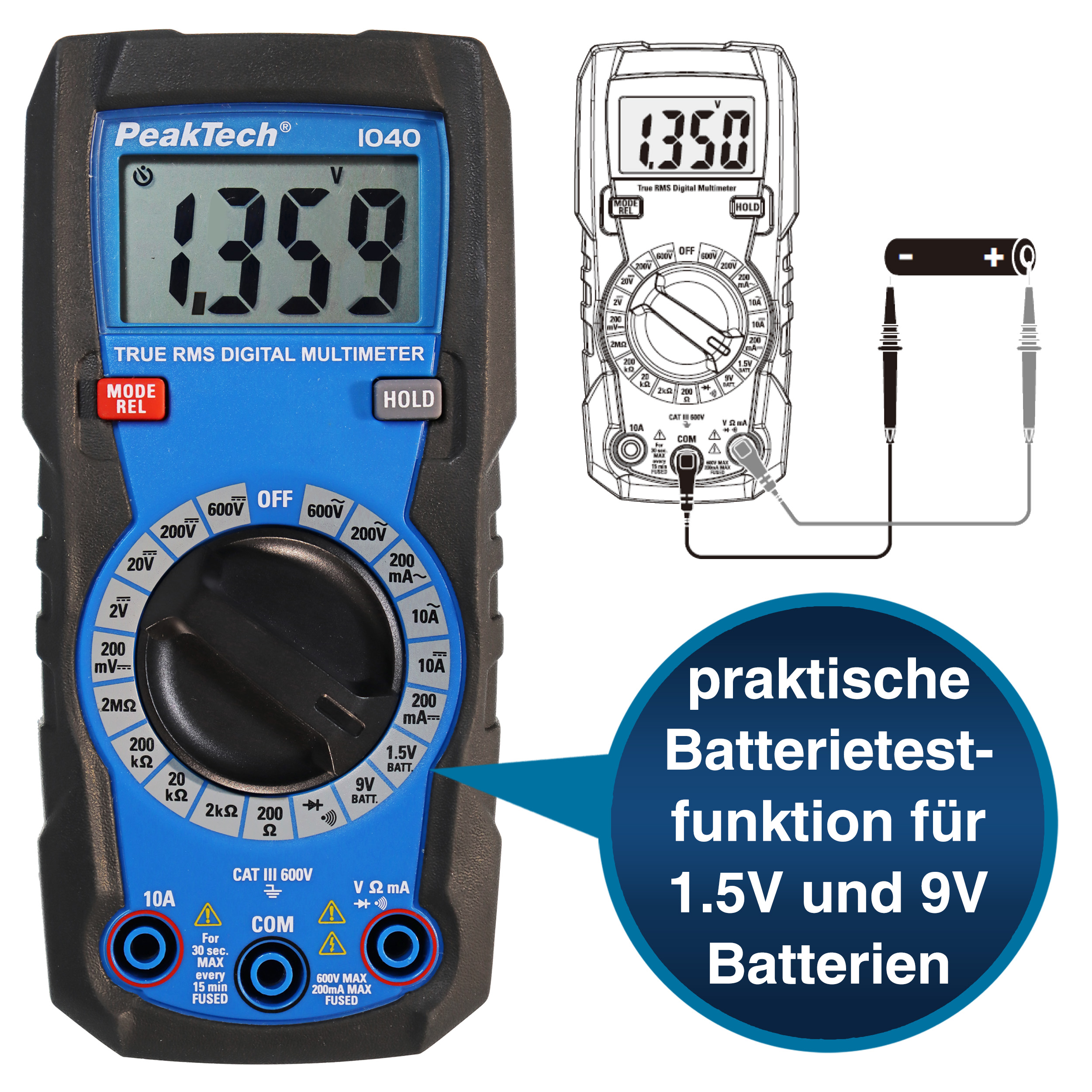 «PeakTech® P 1040» Multimetr cyfrowy TrueRMS 2000 zliczeń
