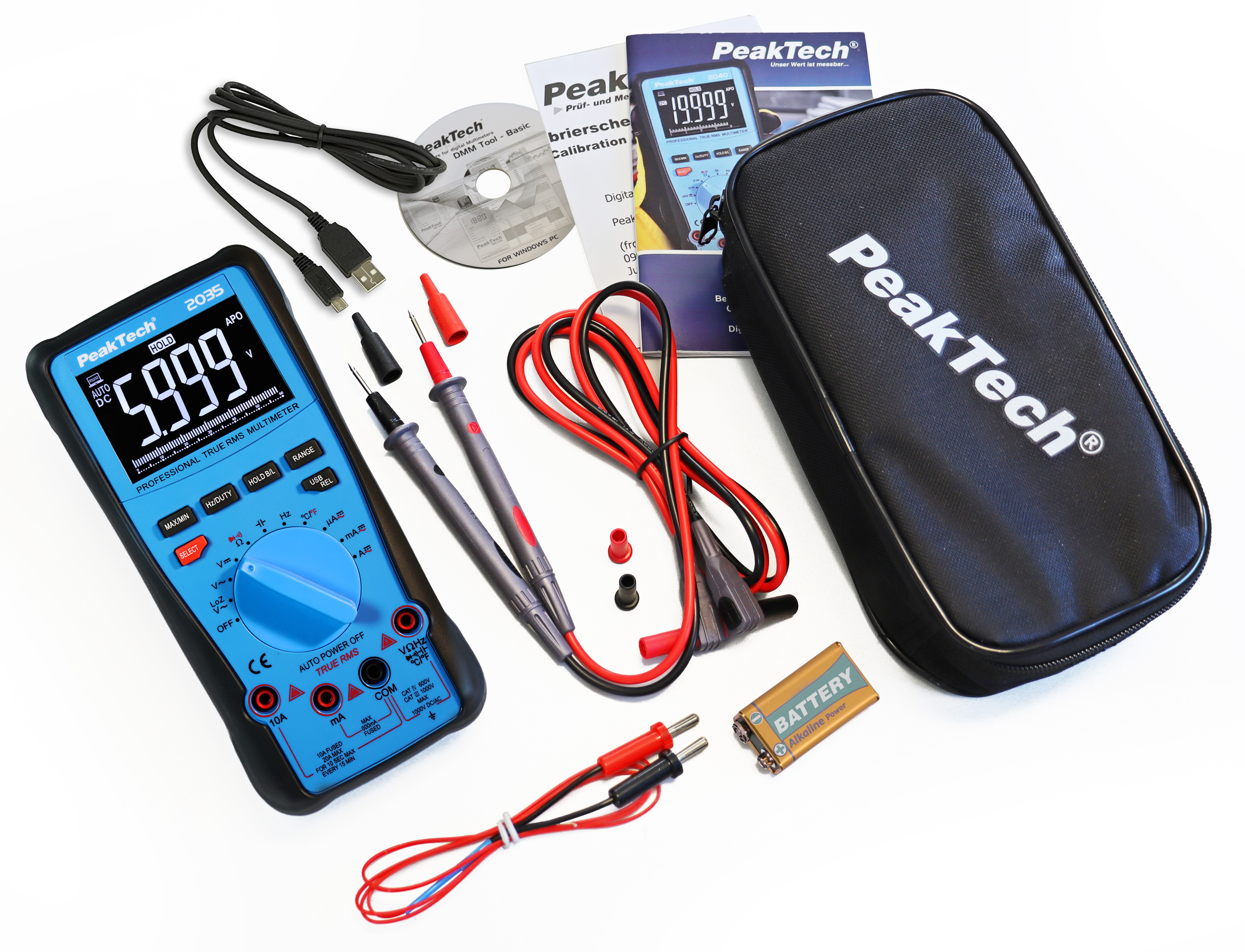 «PeakTech® P 2035» Multimètre True RMS 1000V 6000 compteurs, USB
