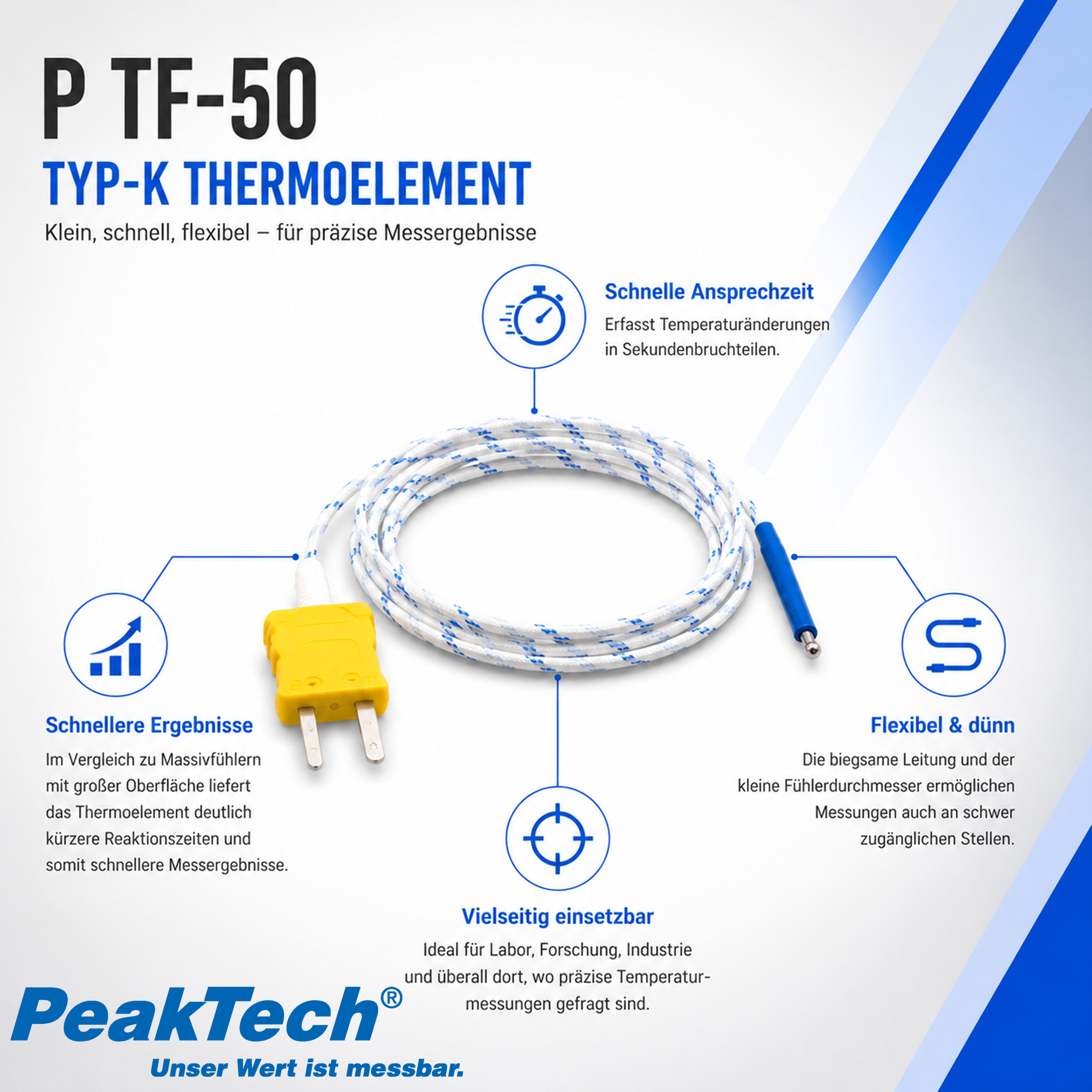 «PeakTech® P TF-50» Sonda perełkowa, -50 ... +250°C