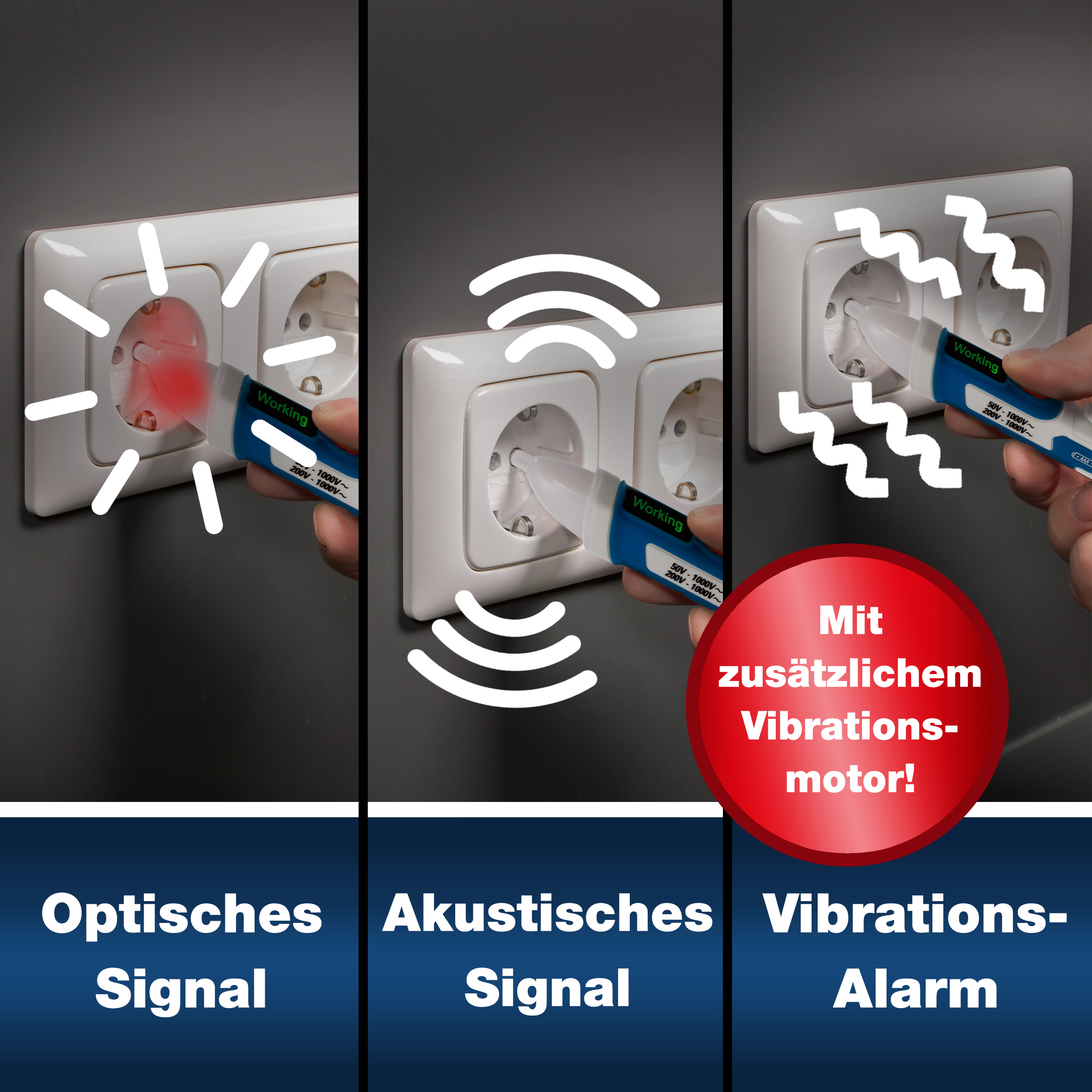«PeakTech® P 1031» Tester napięcia AC 50 - 1000 V AC z wibracjami