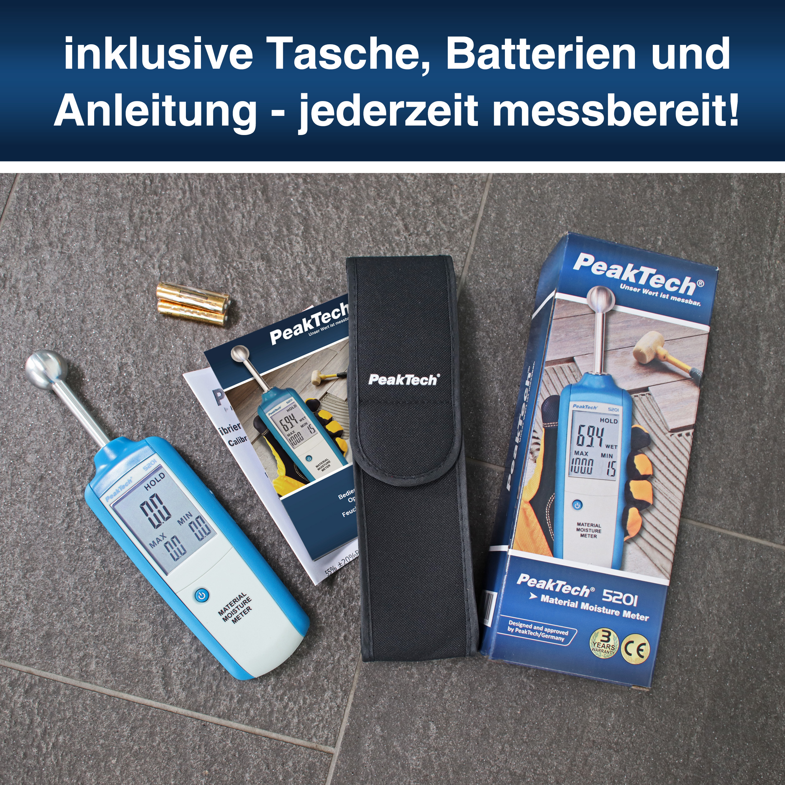 «PeakTech® P 5201» Miernik wilgotności drewna i materiałów