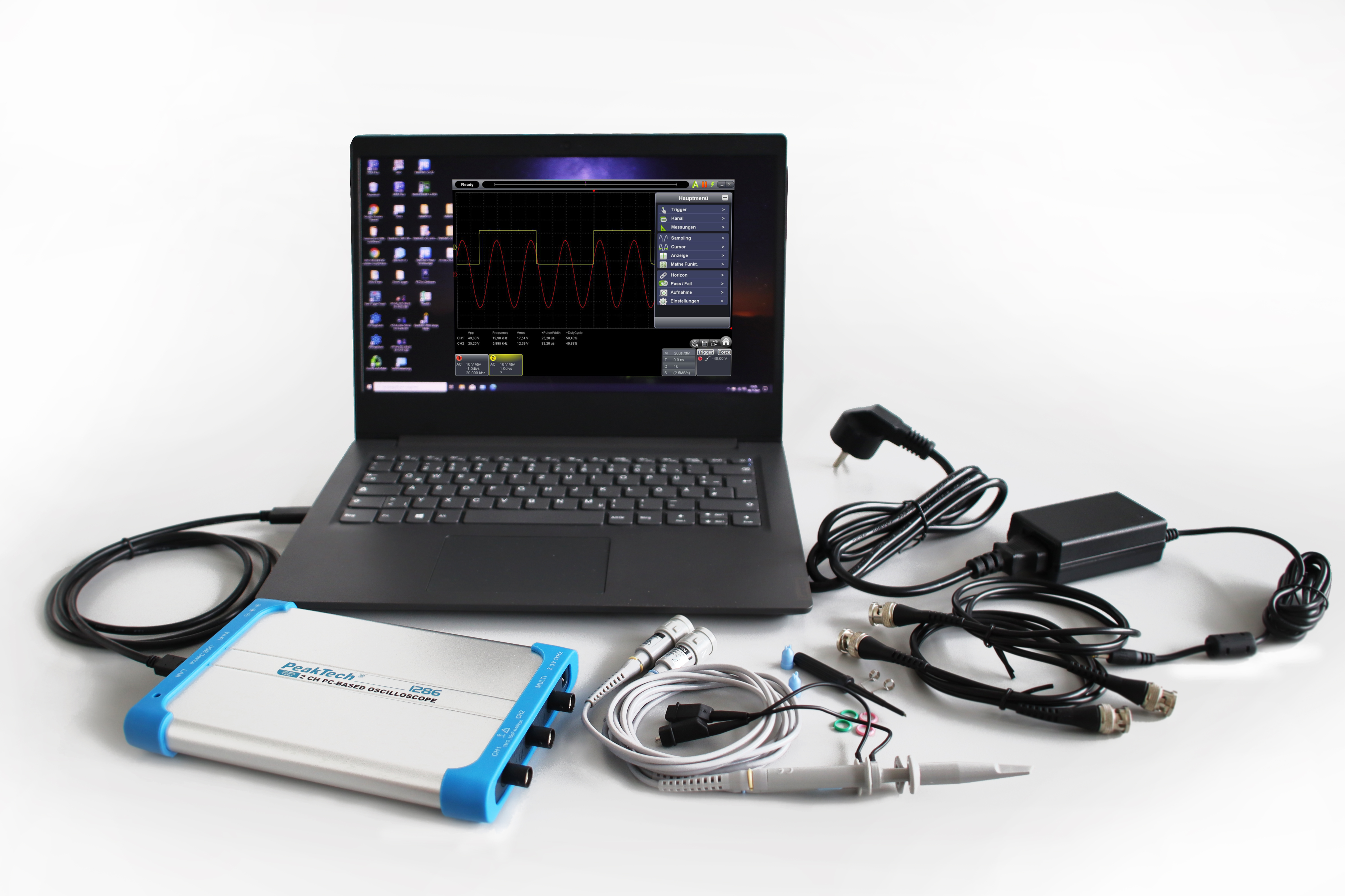 «PeakTech® P 1286» 100 MHz/2 CH, 1 GS/s PC oscilloscope with USB&LAN