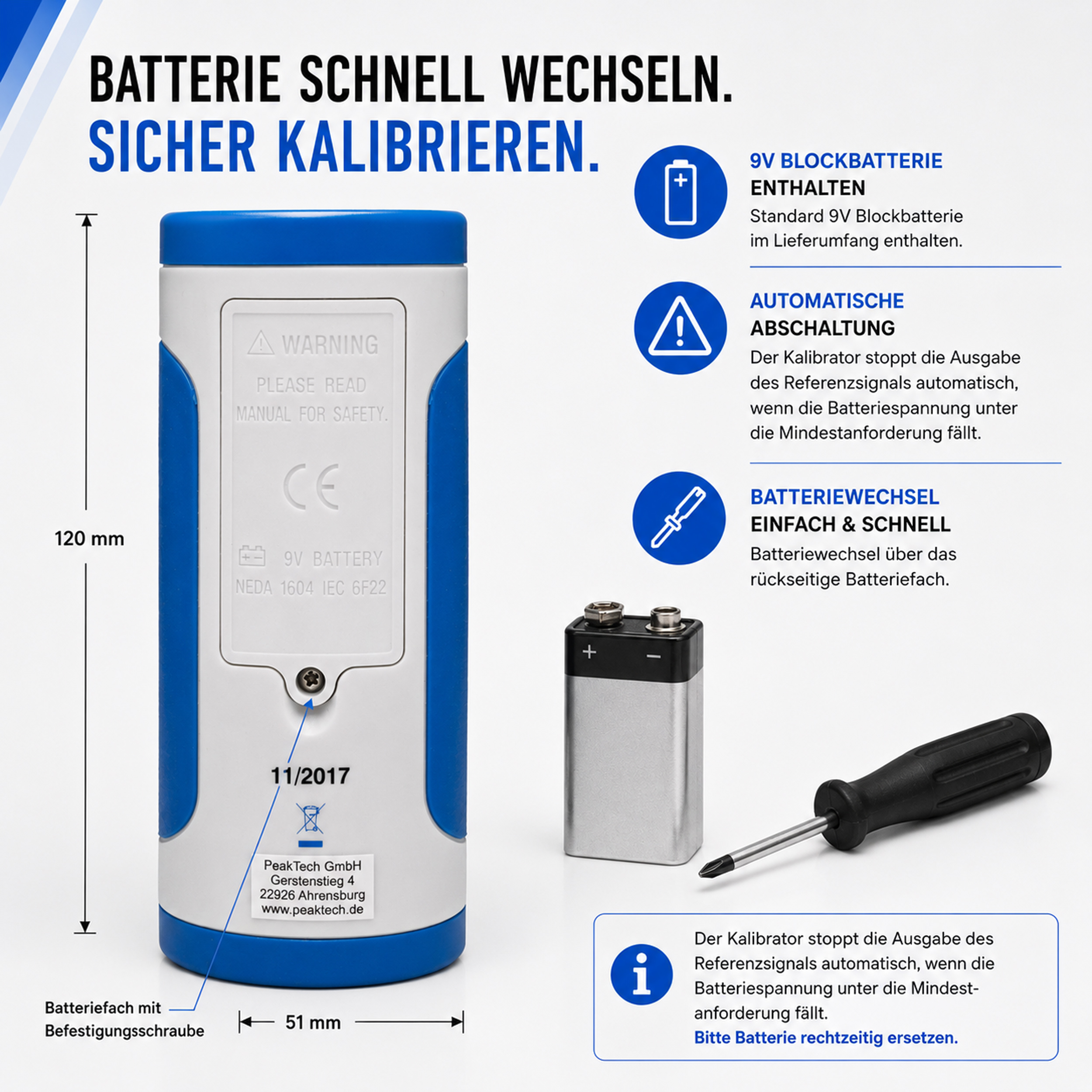 «PeakTech® P 8010» Sound Level Calibrator, 94 dB/114 dB
