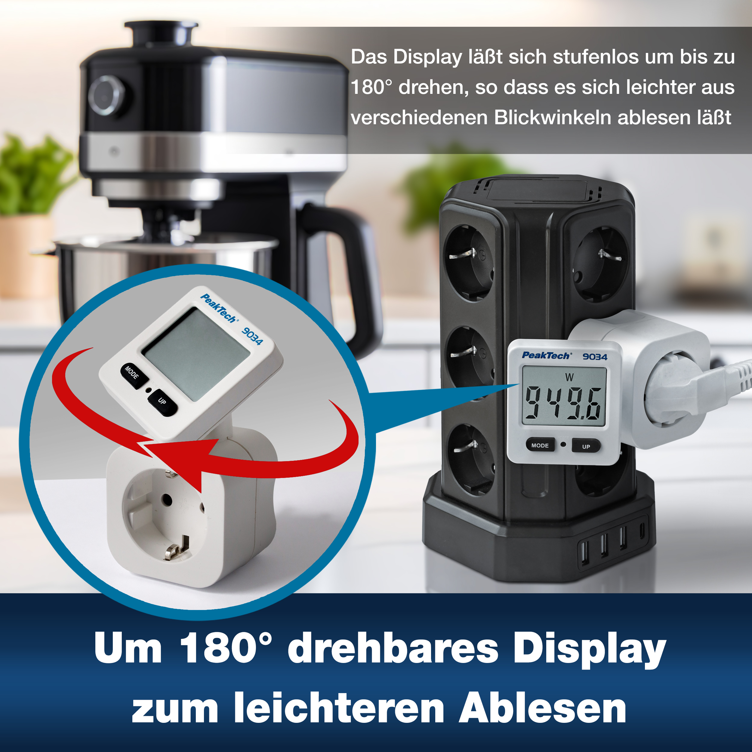 «PeakTech® P 9034» Energy meter 0.1 W with rotating display