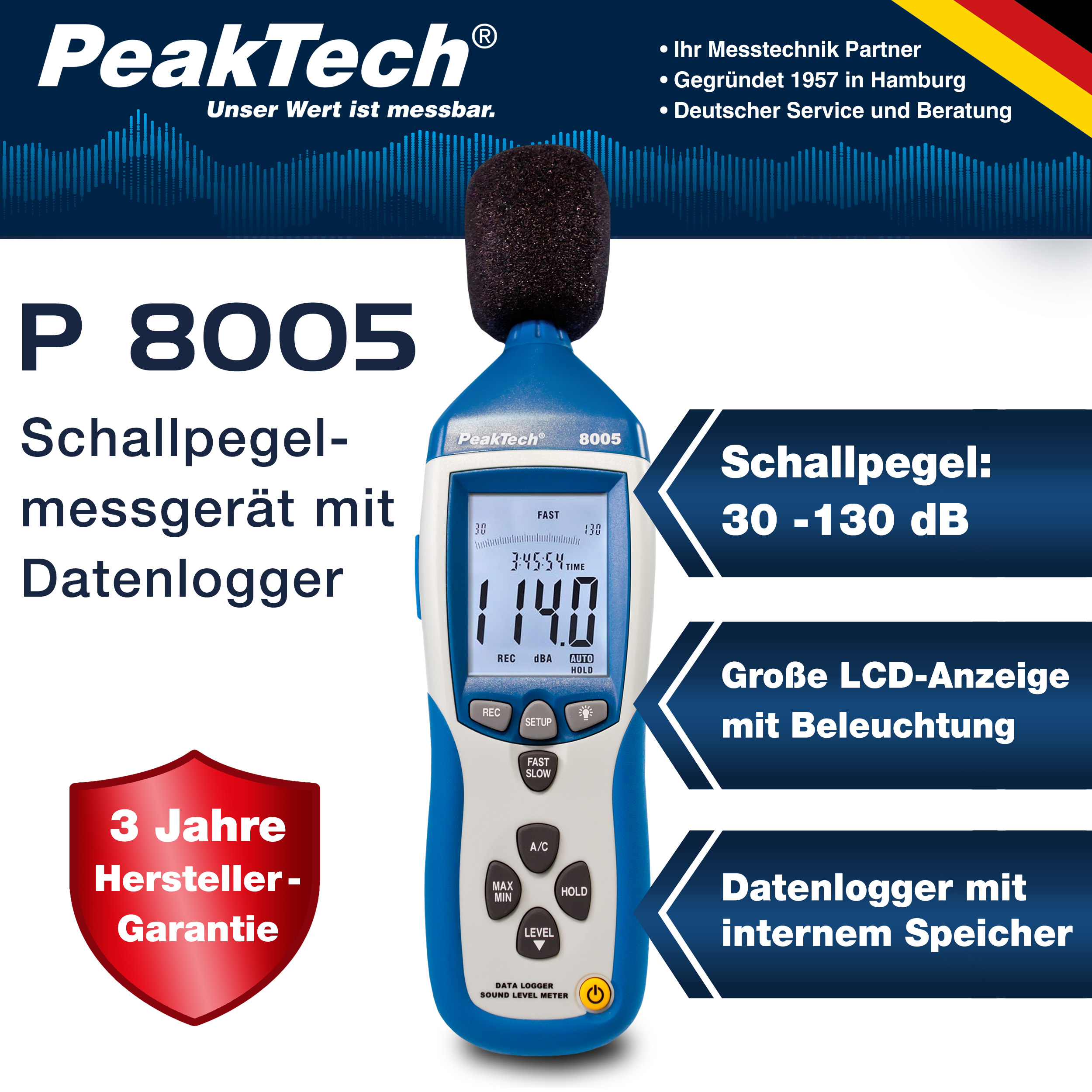 «PeakTech® P 8005» Miernik poziomu dźwięku z rejestratorem danych