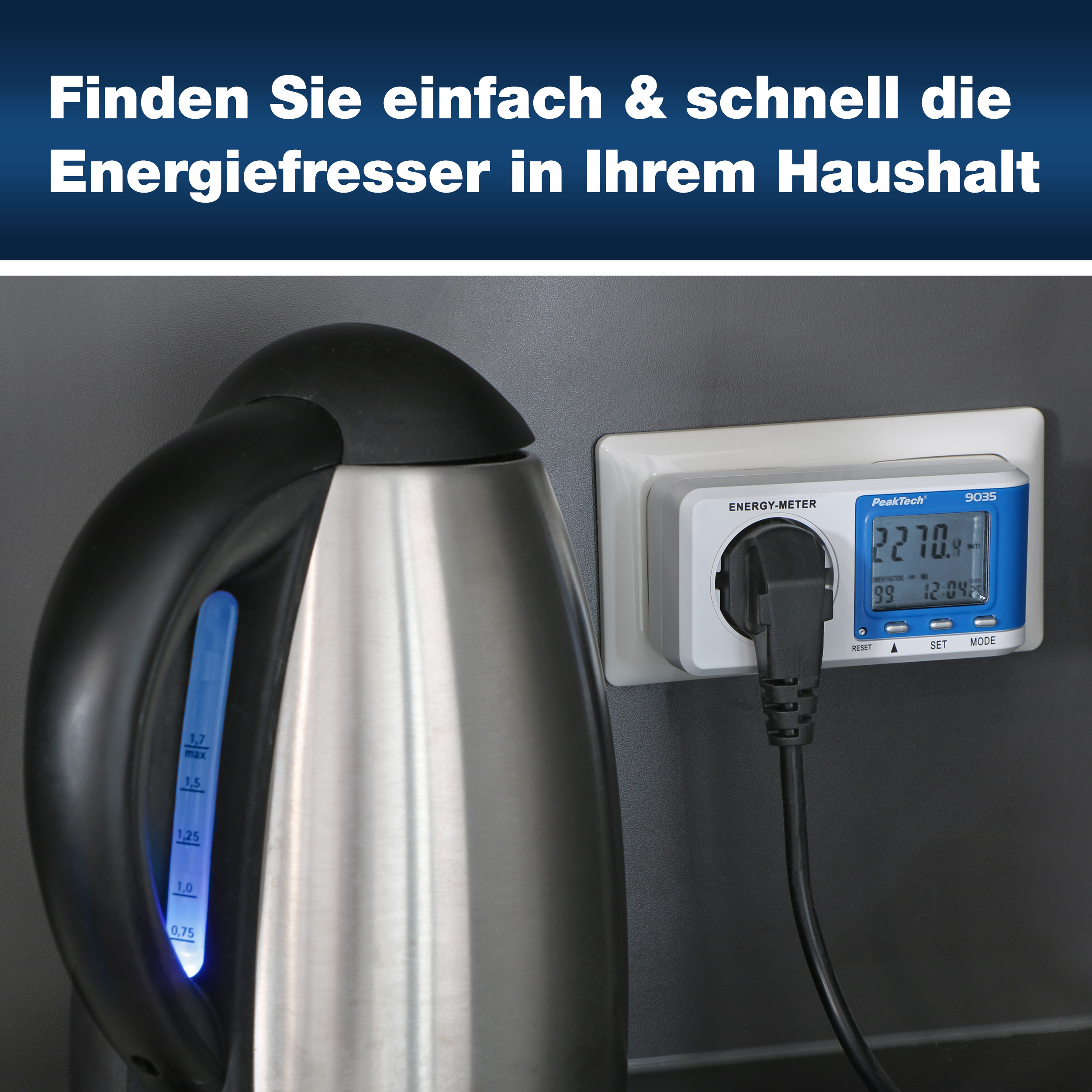 «PeakTech® P 9035» Energiekostenmessgerät mit 0,1 W Auflösung und Anzeigepuffer