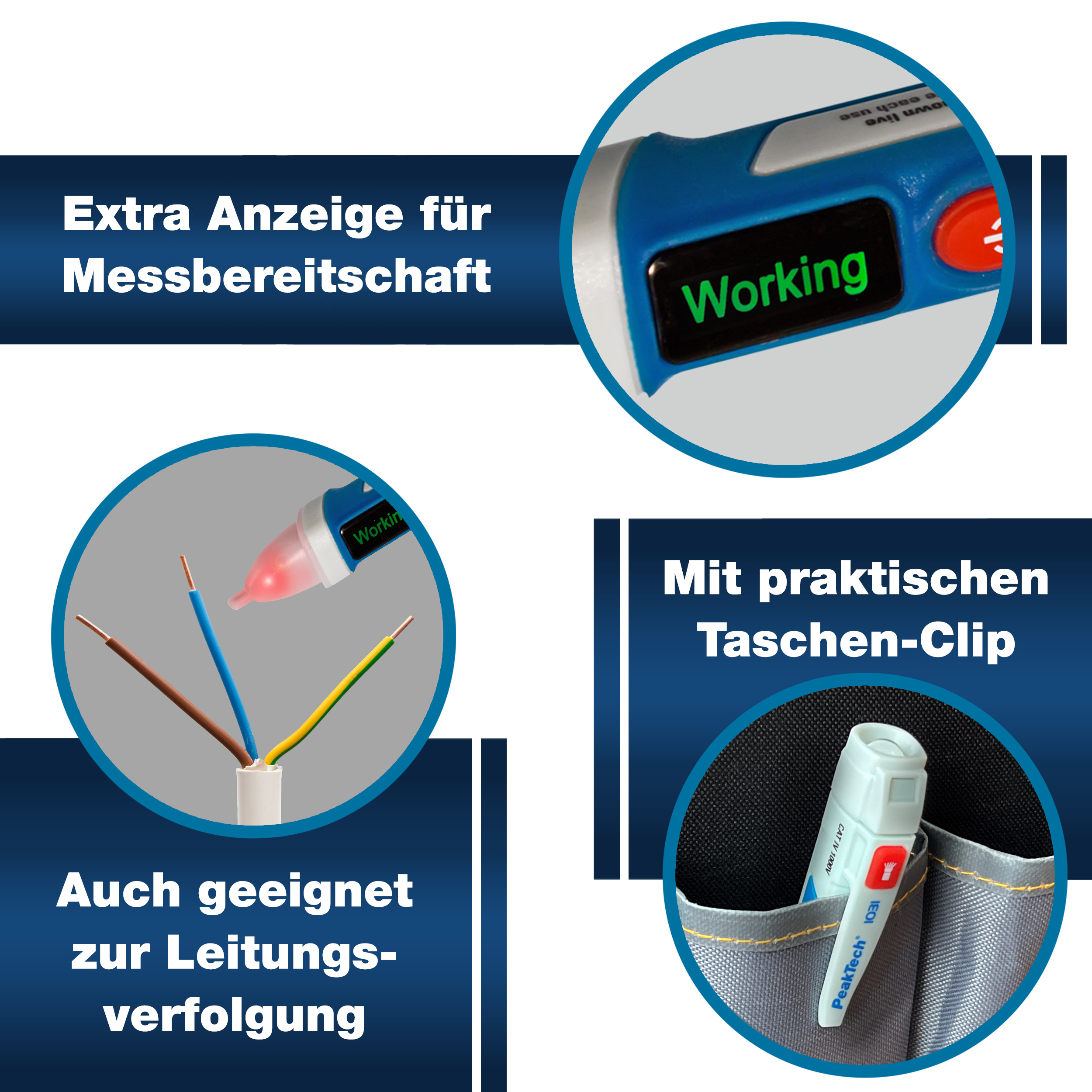 «PeakTech® P 1031» Tester napięcia AC 50 - 1000 V AC z wibracjami